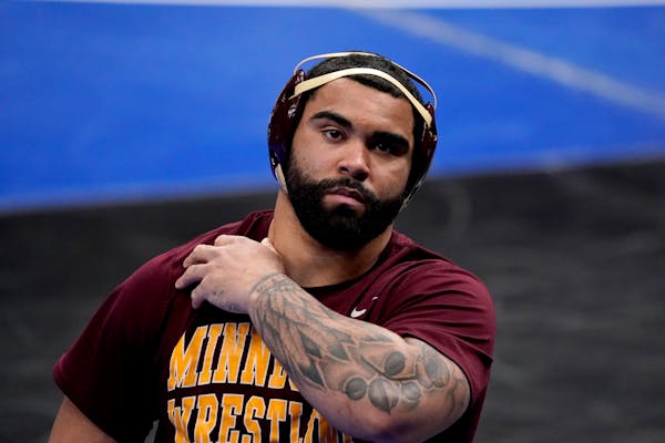Gable Steveson, pictured at the 2021 NCAA Wrestling Championships on March 19 in St. Louis.