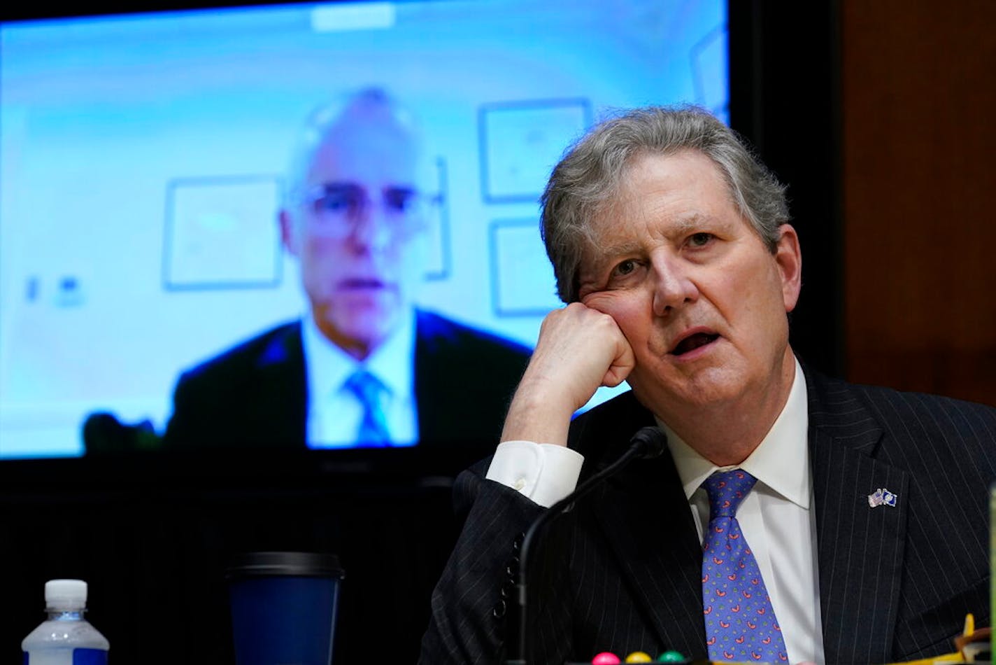 Sen. John Kennedy, R-La., questions former FBI deputy director Andrew McCabe during a Senate Judiciary Committee hearing on Capitol Hill in Washington, Tuesday, Nov. 10, 2020, on a probe of the FBI's Russia investigation.