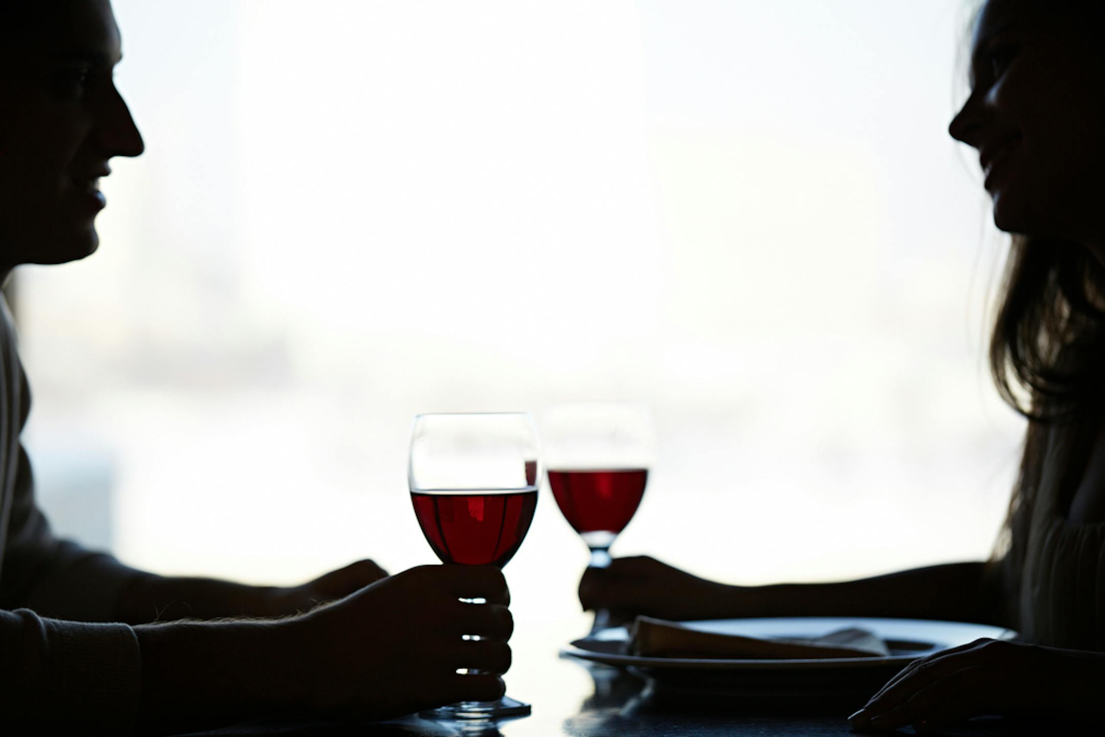Couple drinking wine, iStock flirting photo