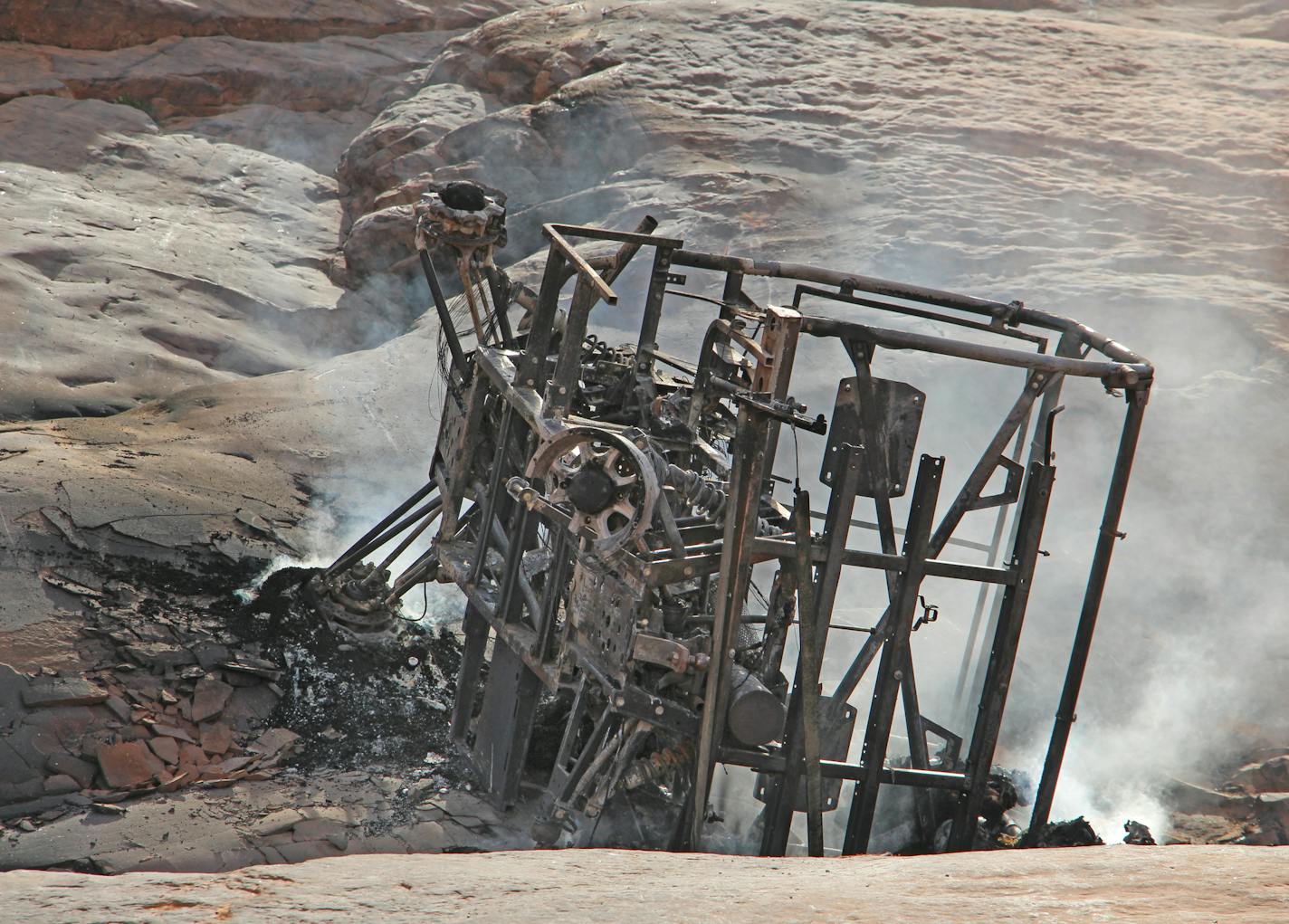 Debbie Swann and Destiny Dixon, two victims who were burned to death when their 2010 Polaris Ranger 800 tipped over and was engulfed in flames on Sept. 2, 2016 in Moab, Utah. This is the remains of the Ranger. Credit: The lawfirm Eisenberg, Gilchrist & Cutt in Utah.