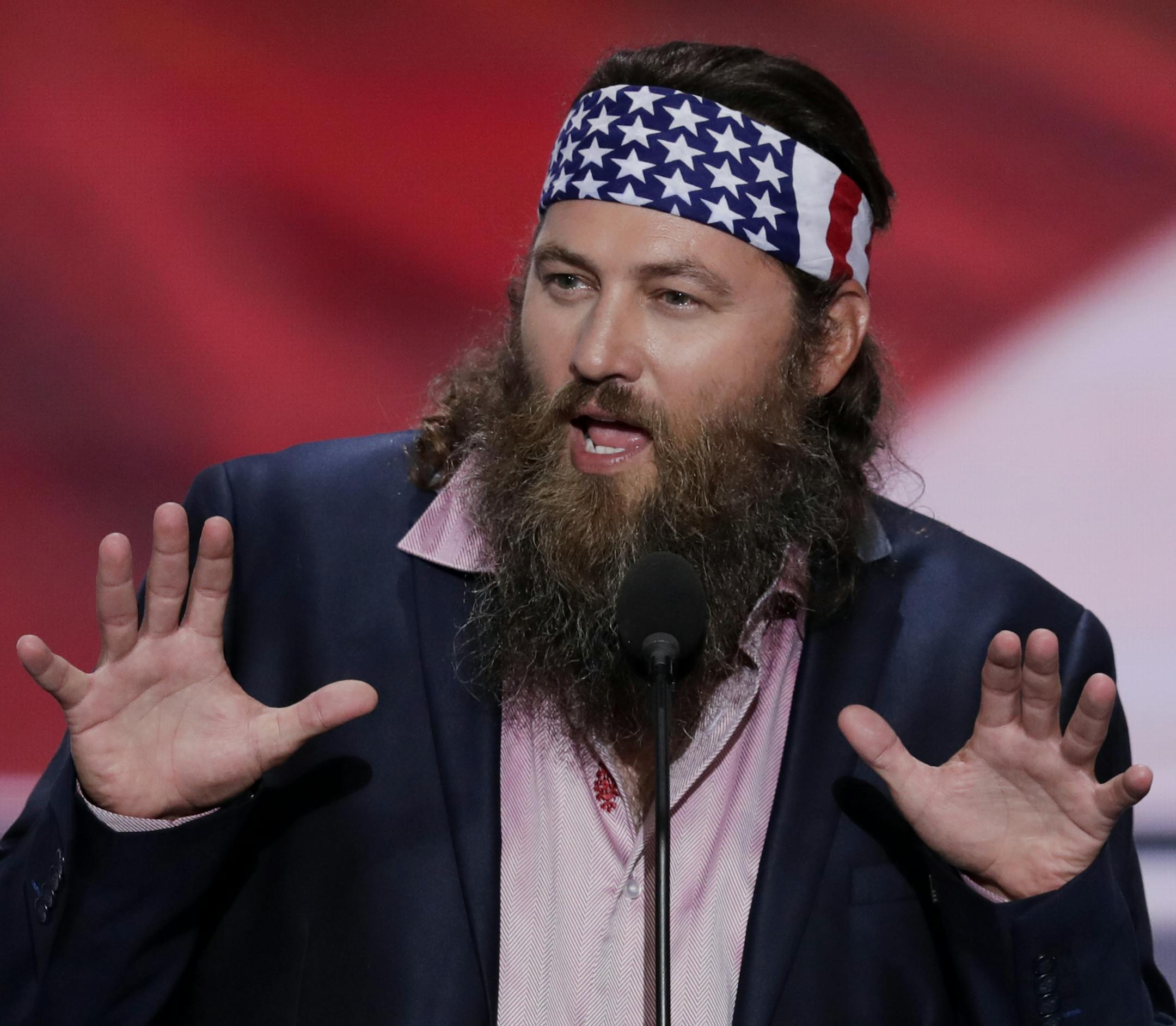 Willie Robertson, CEO of Duck Commander and Buck Commander speaks during the opening day of the Republican National Convention in Cleveland, Monday, July 18, 2016. (AP Photo/J. Scott Applewhite)