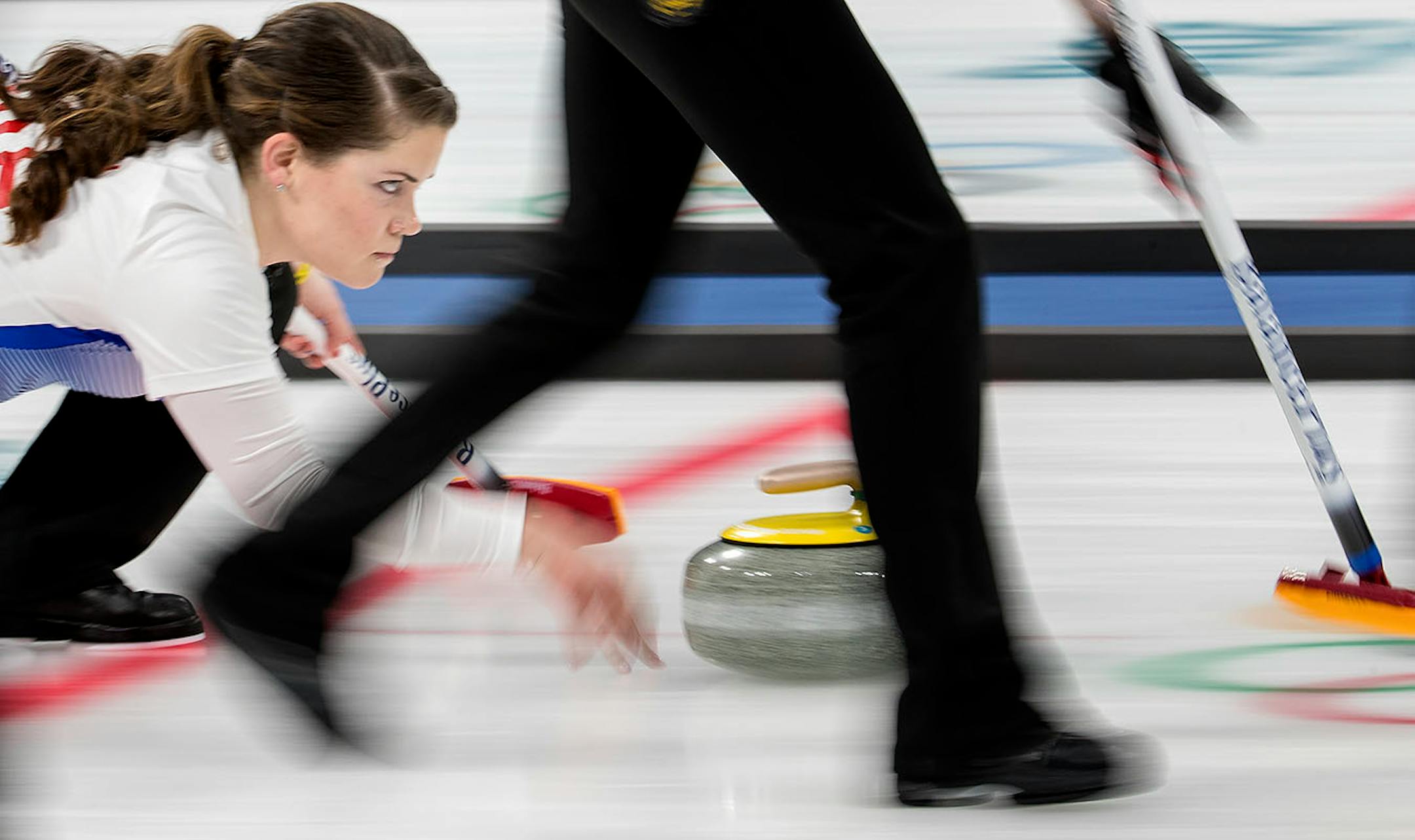 Becca Hamilton delivered the rock during a game vs. China on Monday night.