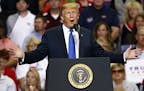President Donald Trump speaks during a campaign rally at the Landers Center Arena, Tuesday, Oct. 2, 2018, in Southaven, Miss. (AP Photo/Rogelio V. Sol