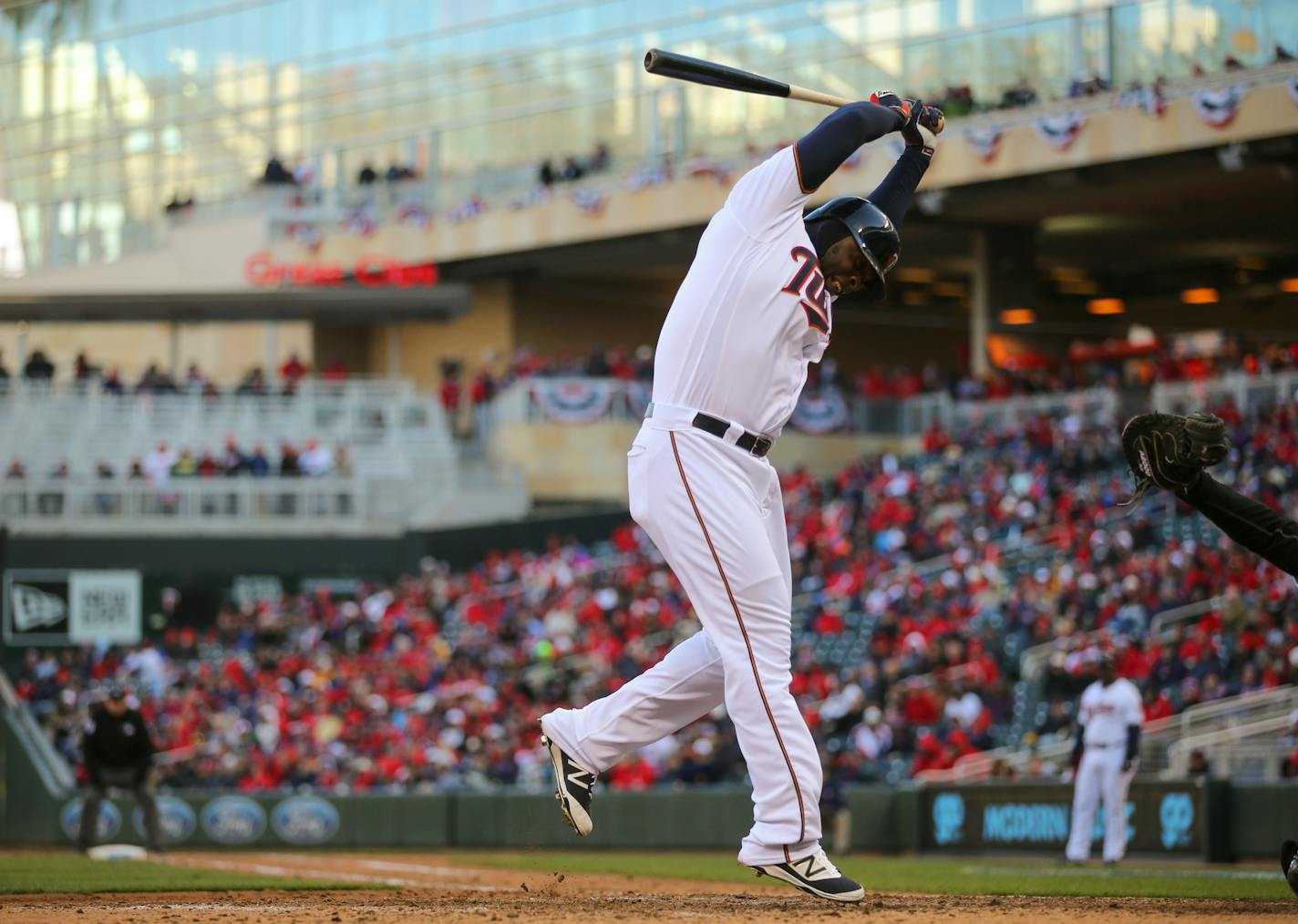 Twins right fielder Miguel Sano reacted to an inside pitch by the White Sox Nate Jones in the eighth inning.