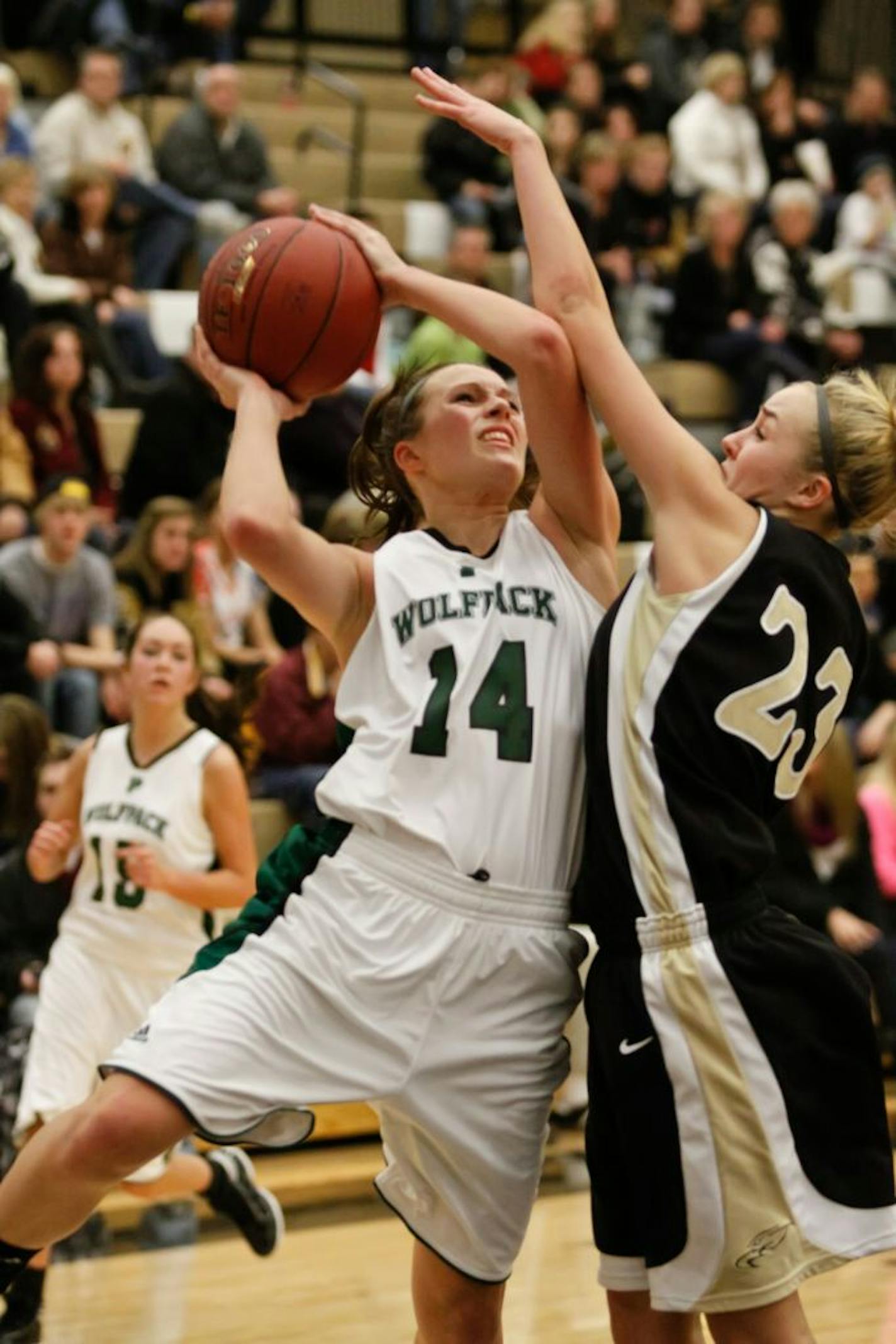 For Sydney Lamberty of Park of Cottage Grove, driving to the basket is a strong point in a well-rounded game. The sophomore is averaging nearly 20 points per game. Photo from Scott Briggs