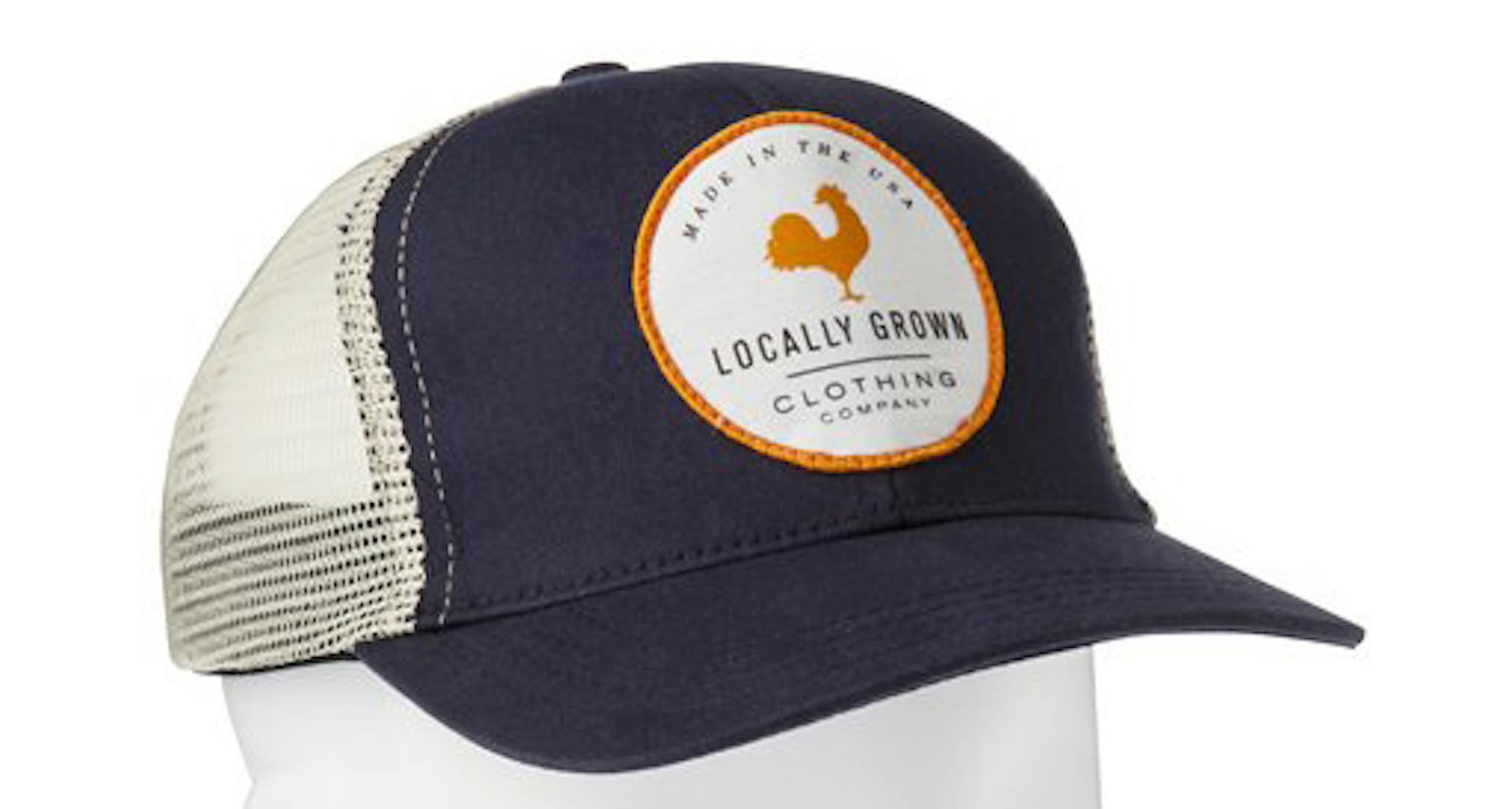 Locally Grown rooster patch trucker hat, $32