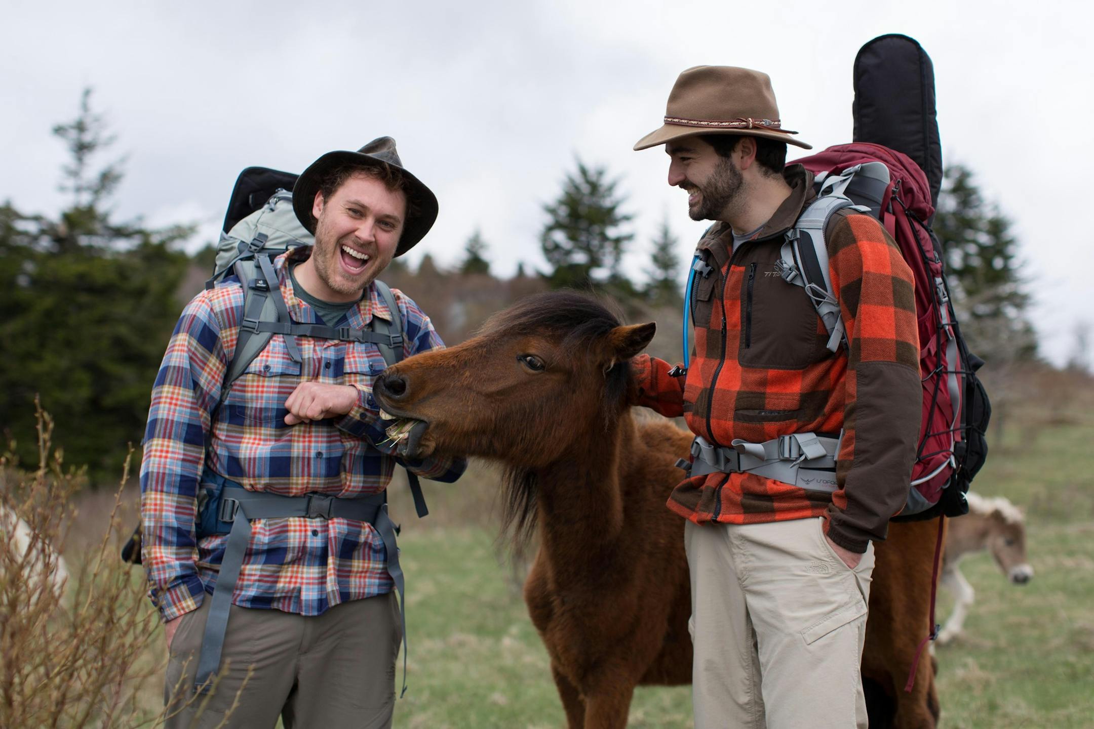 ALEX JOHNSON PHOTOS Okee Dokee Brothers on the hiking trail.