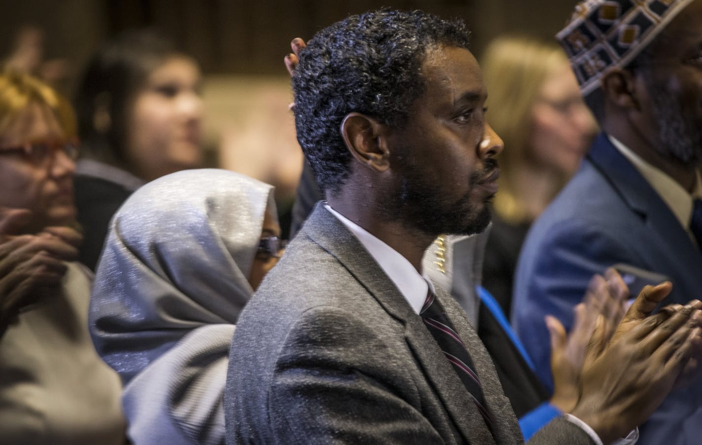 Presidential candidate Hillary Clinton mentioned Somali Minneapolis Councilman Abdi Warsame who was in the audience as she spoke about Muslims at the University of Minnesota McNamara Alumni Center on Tuesday, December 15, 2015, in Minneapolis, Minn. ] RENEE JONES SCHNEIDER &#x2022; reneejones@startribune.com