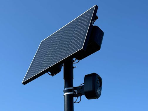 A license plate camera is seen on a pole in Prior Lake.