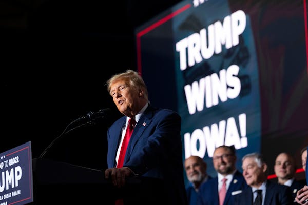 Former President Donald Trump spoke at his caucus watch party in Des Moines, Iowa, on Monday, Jan. 15, 2024. 