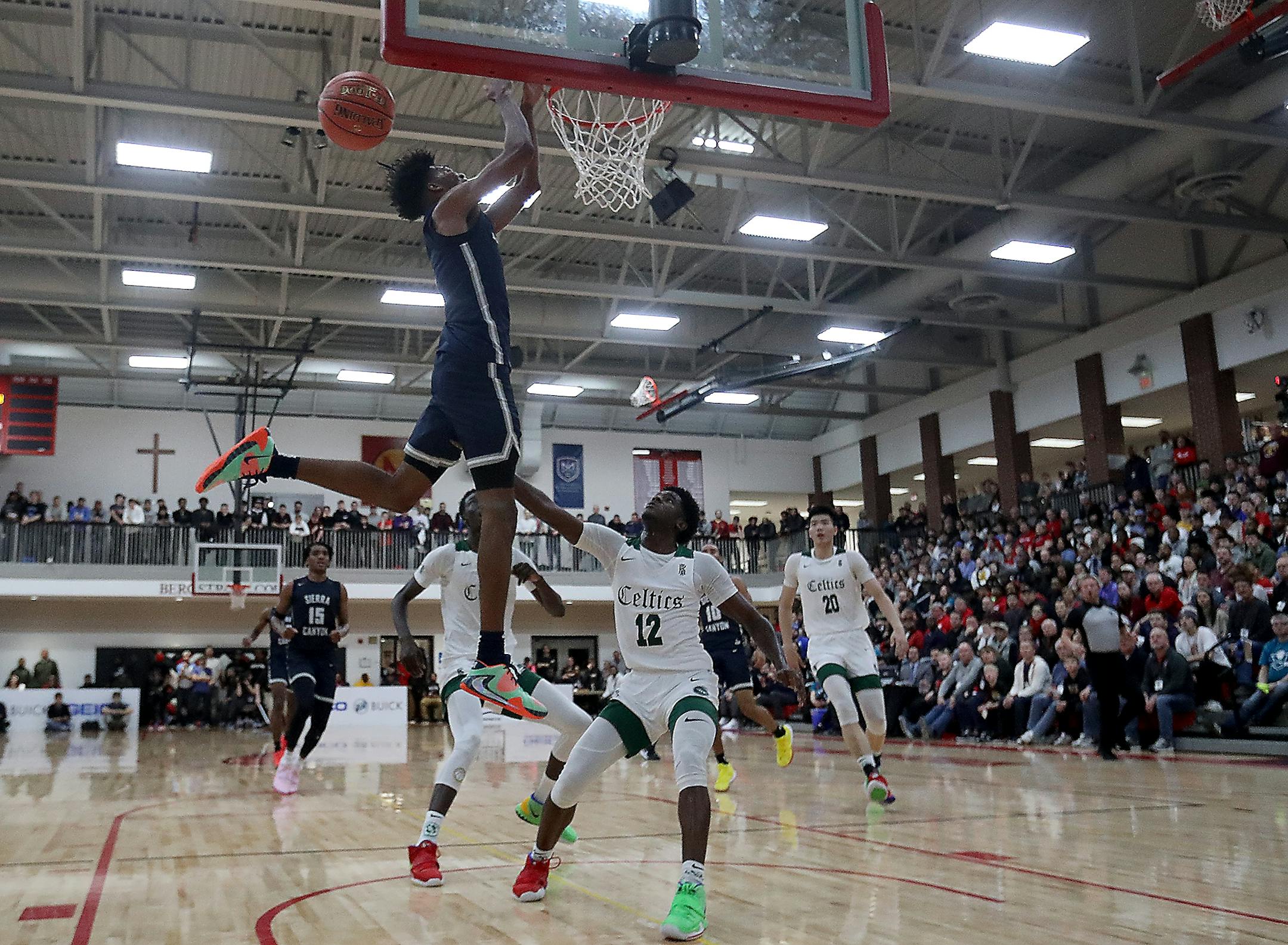 Zaire Williams of Sierra Canyon, misses on an alley pop dunk during the second quarter against Patrick School Friday, Jan. 3, 2020, at Minnehaha Academy in Minneapolis MN.