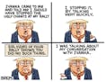 Sack cartoon: Trump's talking-quickly tactics