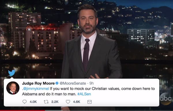 Jimmy Kimmel describes his Twitter war with Alabama GOP Senate candidate Roy Moore.