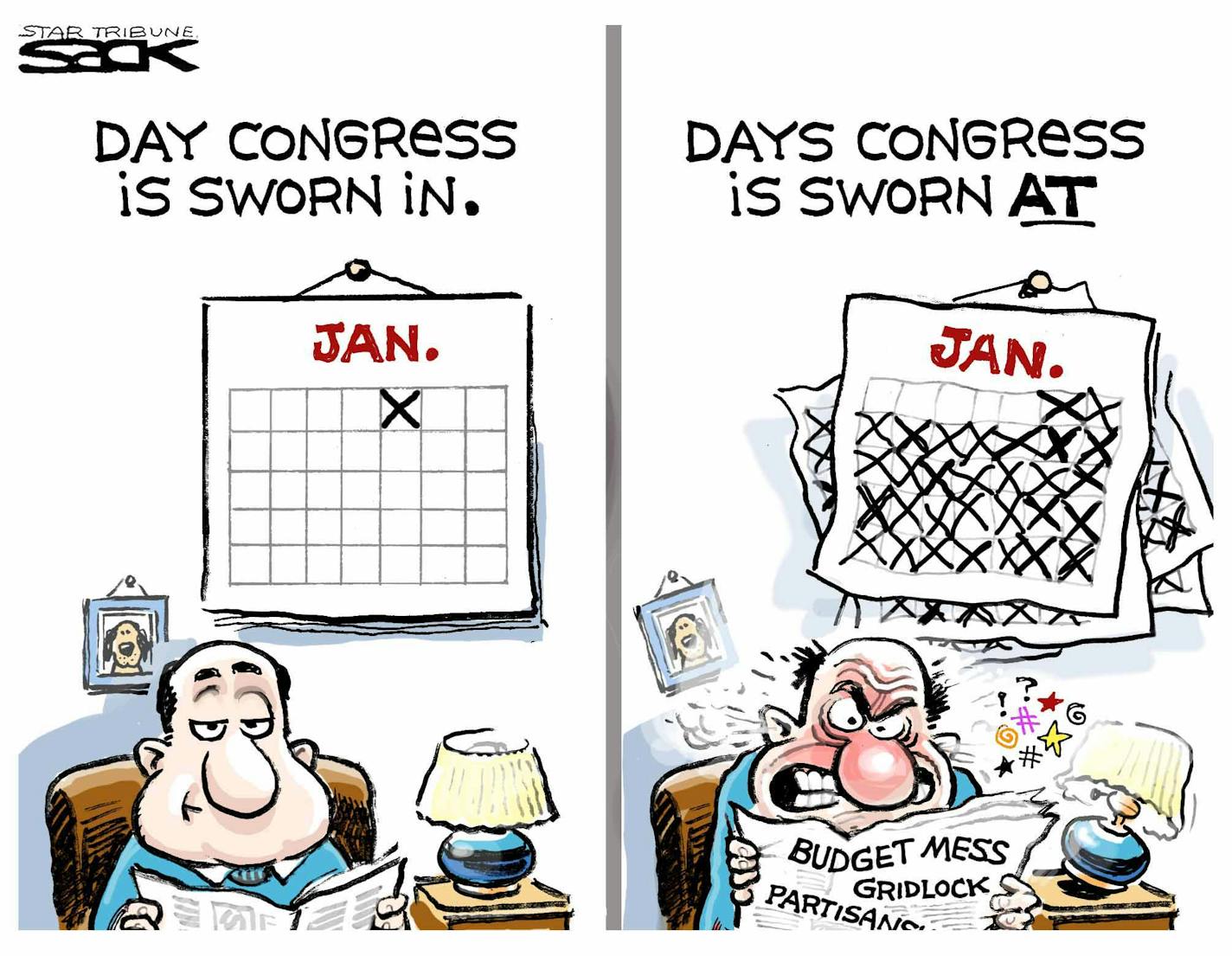 Steve Sack cartoon for Jan. 4, 2013. Topic: The swearing in of the 113th Congress.