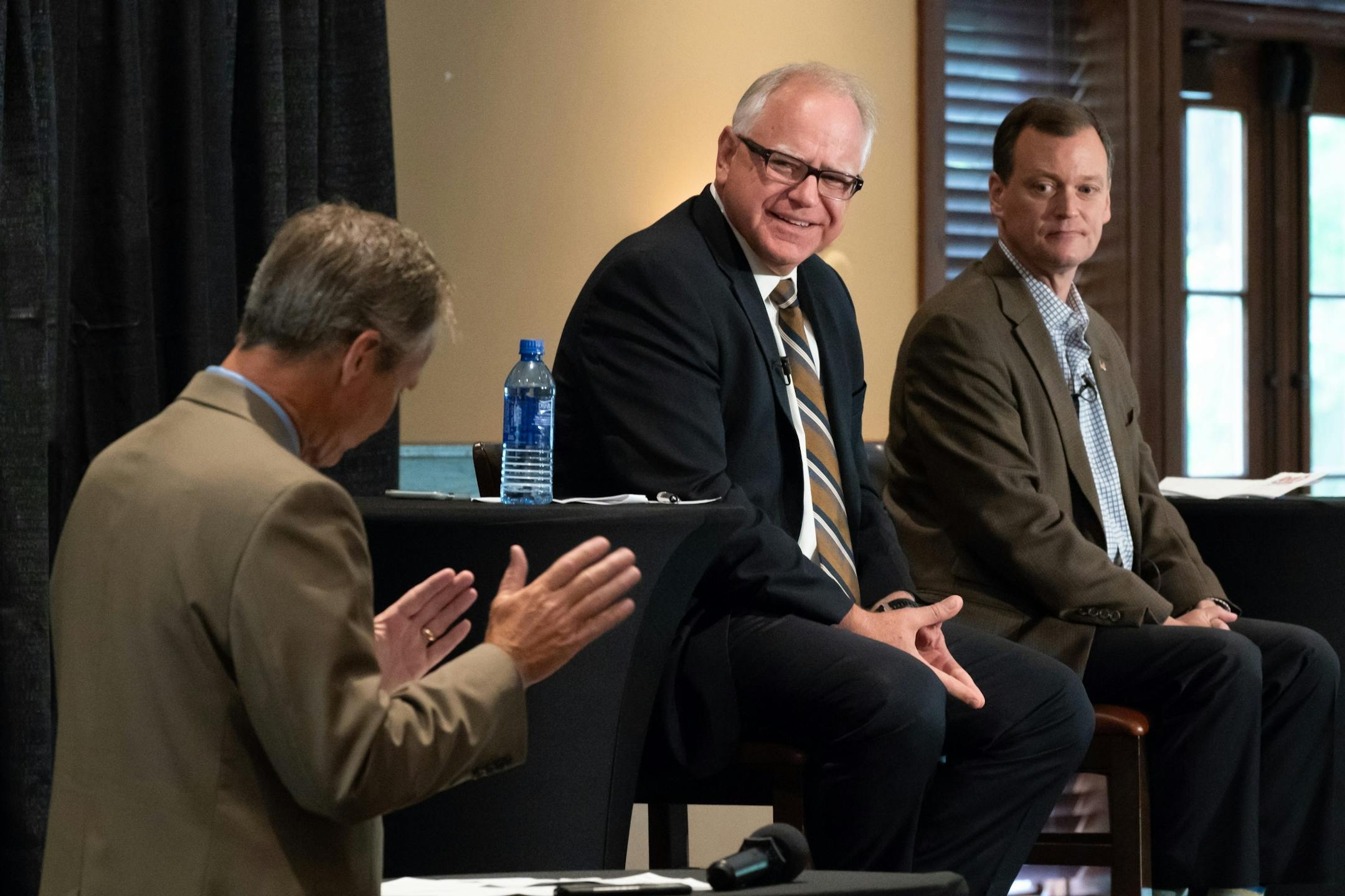 Candidates for governor Tim Walz and Jeff Johnson have their first debate at Grand View Lodge, Nisswa, MN. Tom Hauser of KSTP moderated the debate.