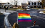 A pride flags sit on a neighbor's mailbox near Casey Handal and Zadette Rosado's home in Barrington on Dec. 19, 2018. (Armando L. Sanchez/Chicago Trib