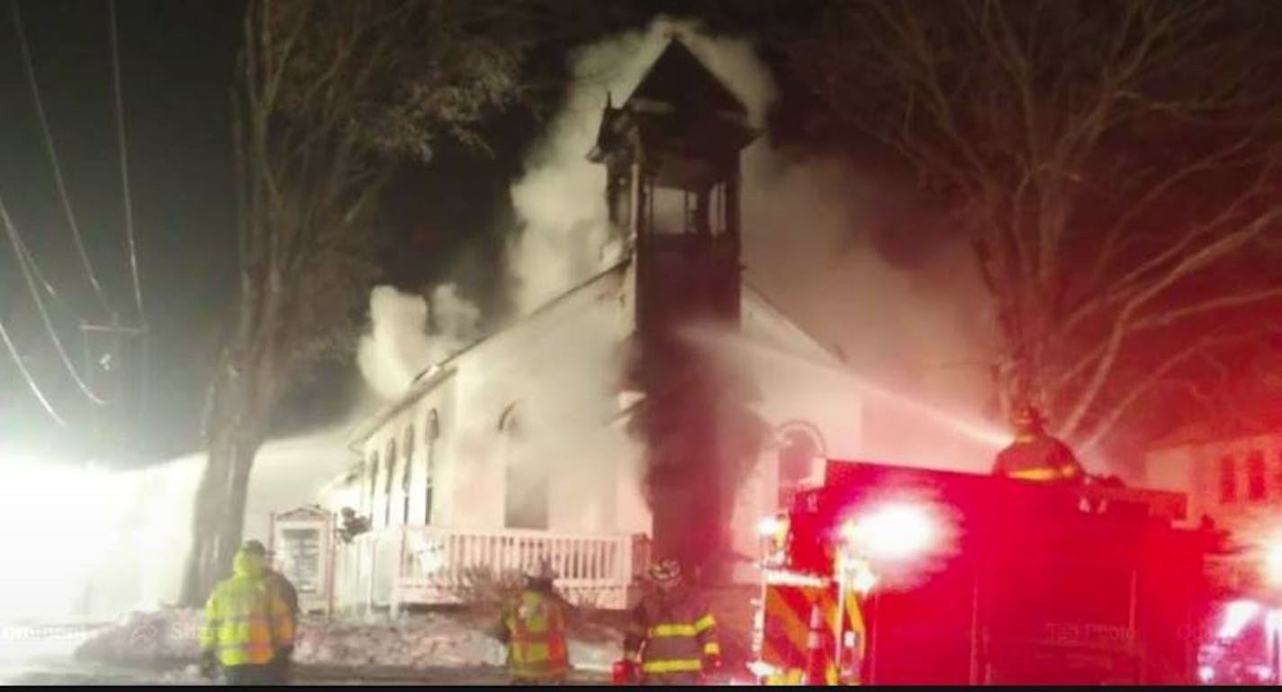 Fire crews battled the blaze at Church in the Maples in Norwood Young America. (Photo courtesy Church in the Maples Facebook Page)