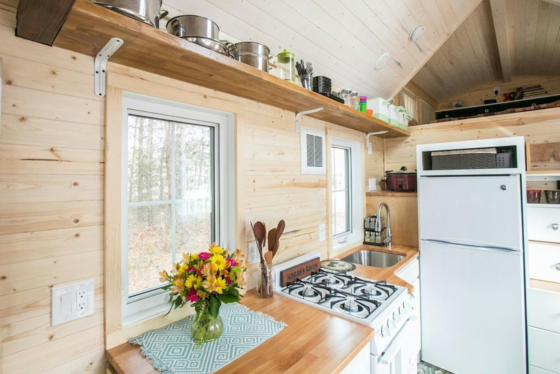 The Hogans' tiny house is about 250 square feet, which includes the sleeping loft.