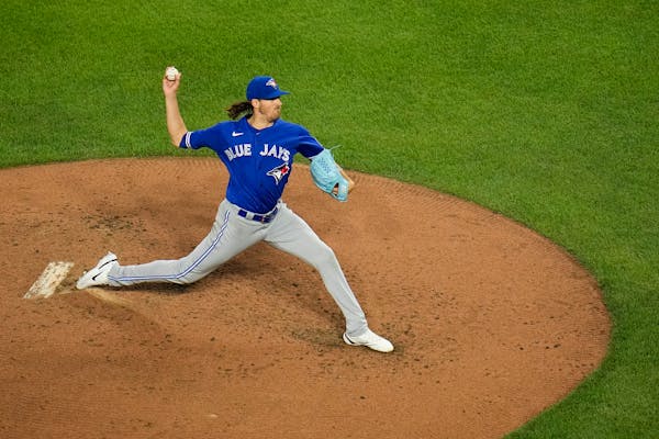 Toronto Blue Jays starting pitcher Kevin Gausman throws to the Baltimore Orioles during the fourth inning of a baseball game, Wednesday, Aug. 23, 2023