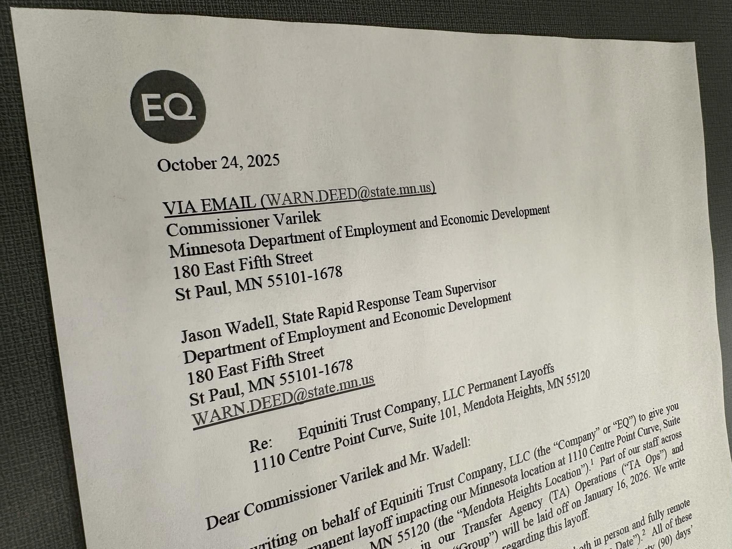 Equiniti has another layoff at its Minnesota office