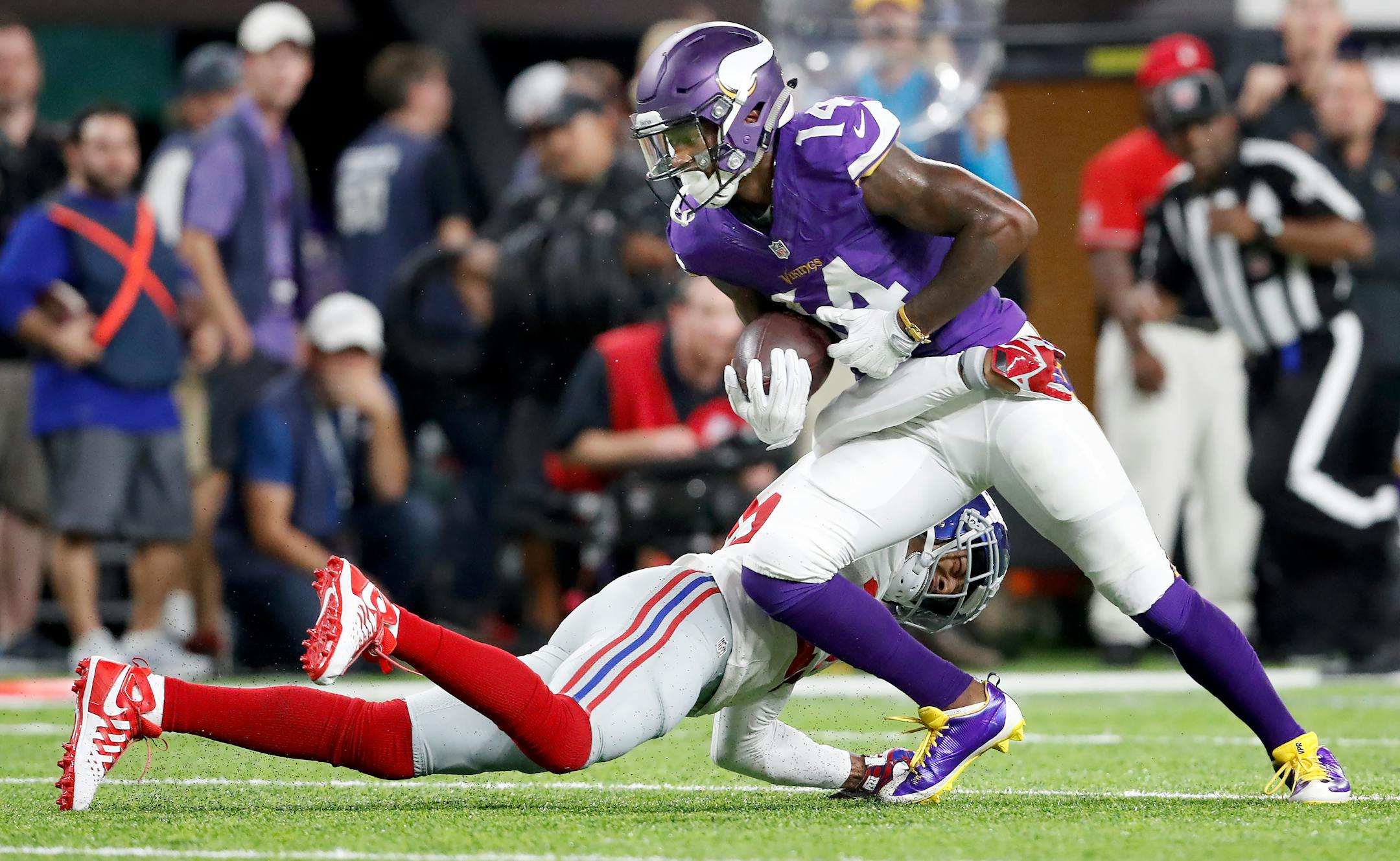 Wide receiver Stefon Diggs, who leads the Vikings in catches and receiving yards, is expected to return to the lineup Sunday against the Philadelphia Eagles. ] CARLOS GONZALEZ cgonzalez@startribune.com - October 3, 2016, Minneapolis, MN, US Bank Stadium, NFL, Minnesota Vikings vs. New York Giants