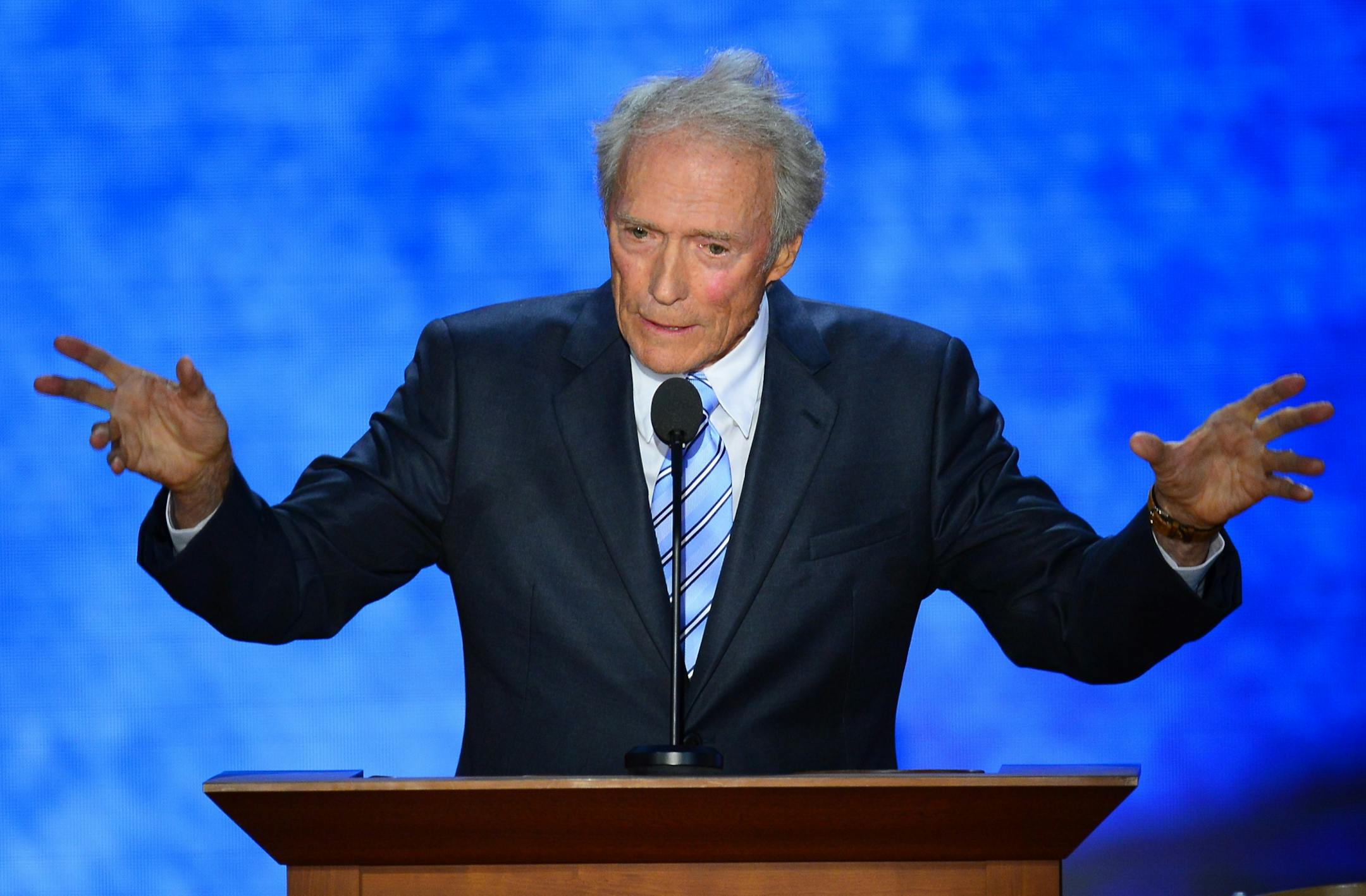 Actor Clint Eastwood speaks to the delegation at the Republican National Convention at the 2012 Republican National Convention in the Tampa Bay Times Forum, Thursday, August 30, 2012 in Tampa, Florida.