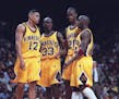 Gophers players from the 1997 Final Four run (from left): center John Thomas, point guard Eric Harris, guard/forward Quincy Lewis and guard Bobby Jack