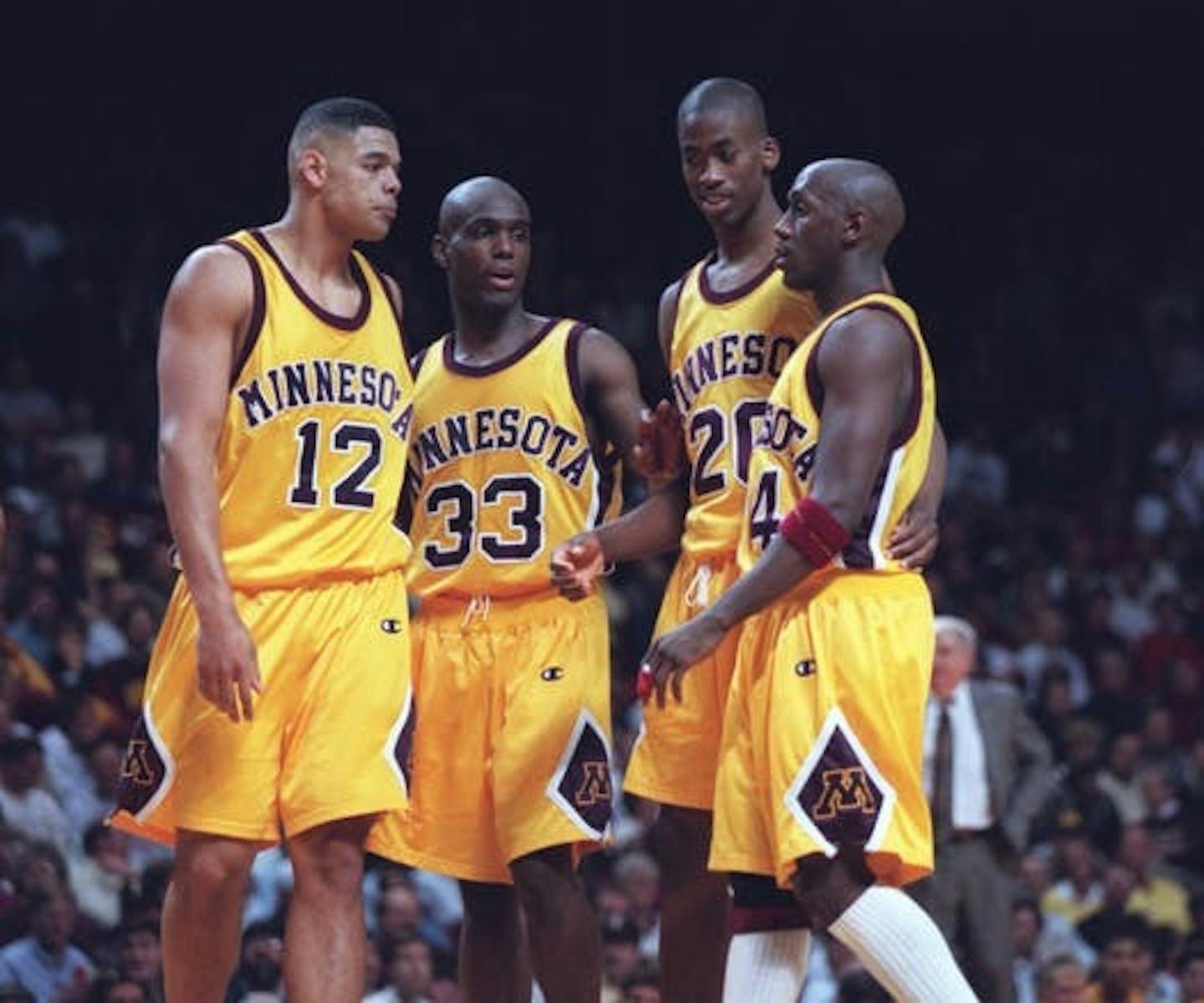 Gophers players from the 1997 Final Four run (from left): center John Thomas, point guard Eric Harris, guard/forward Quincy Lewis and guard Bobby Jackson.