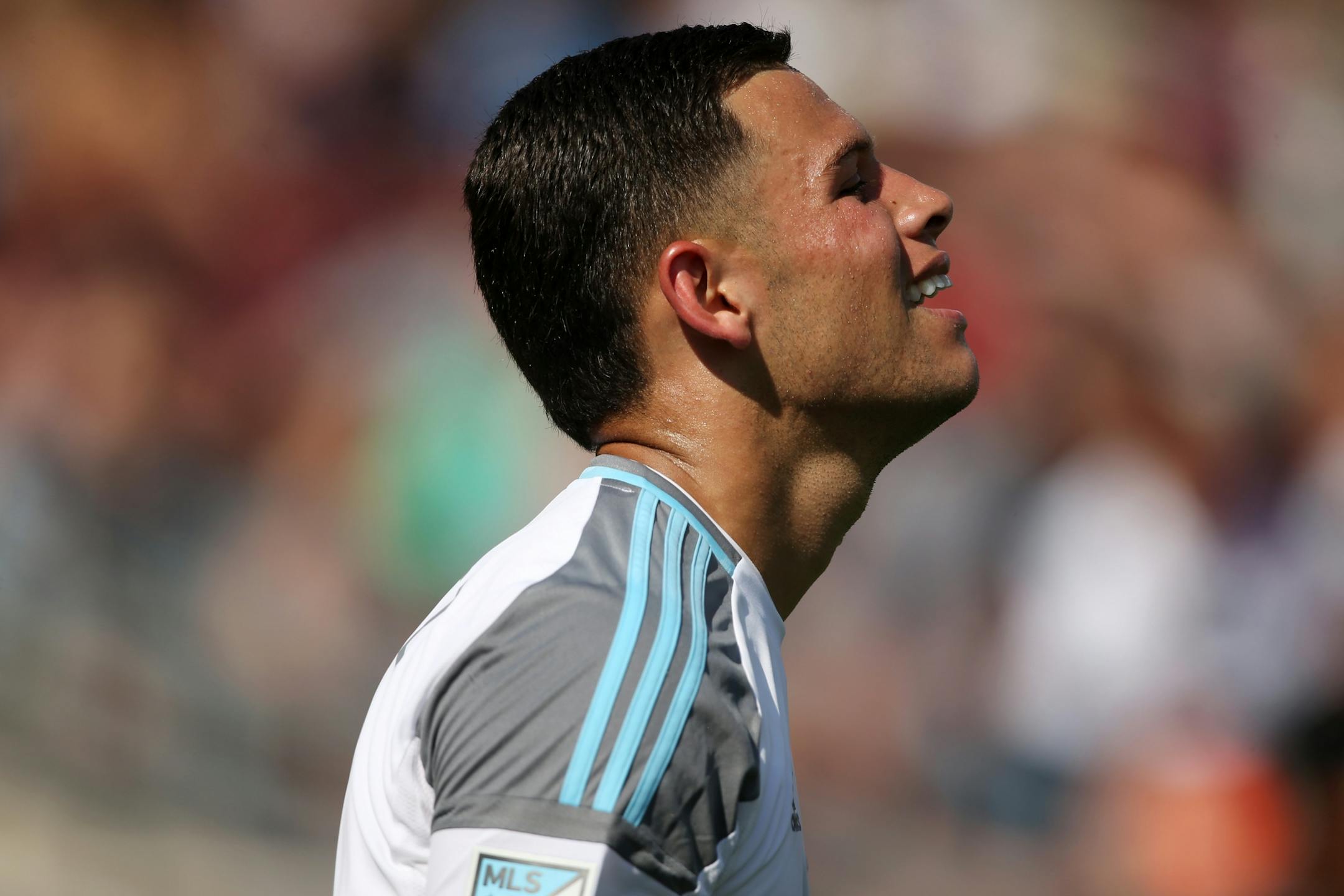 Minnesota United forward Christian Ramirez (21) showed his frustration after a missed opportunity in the second half.