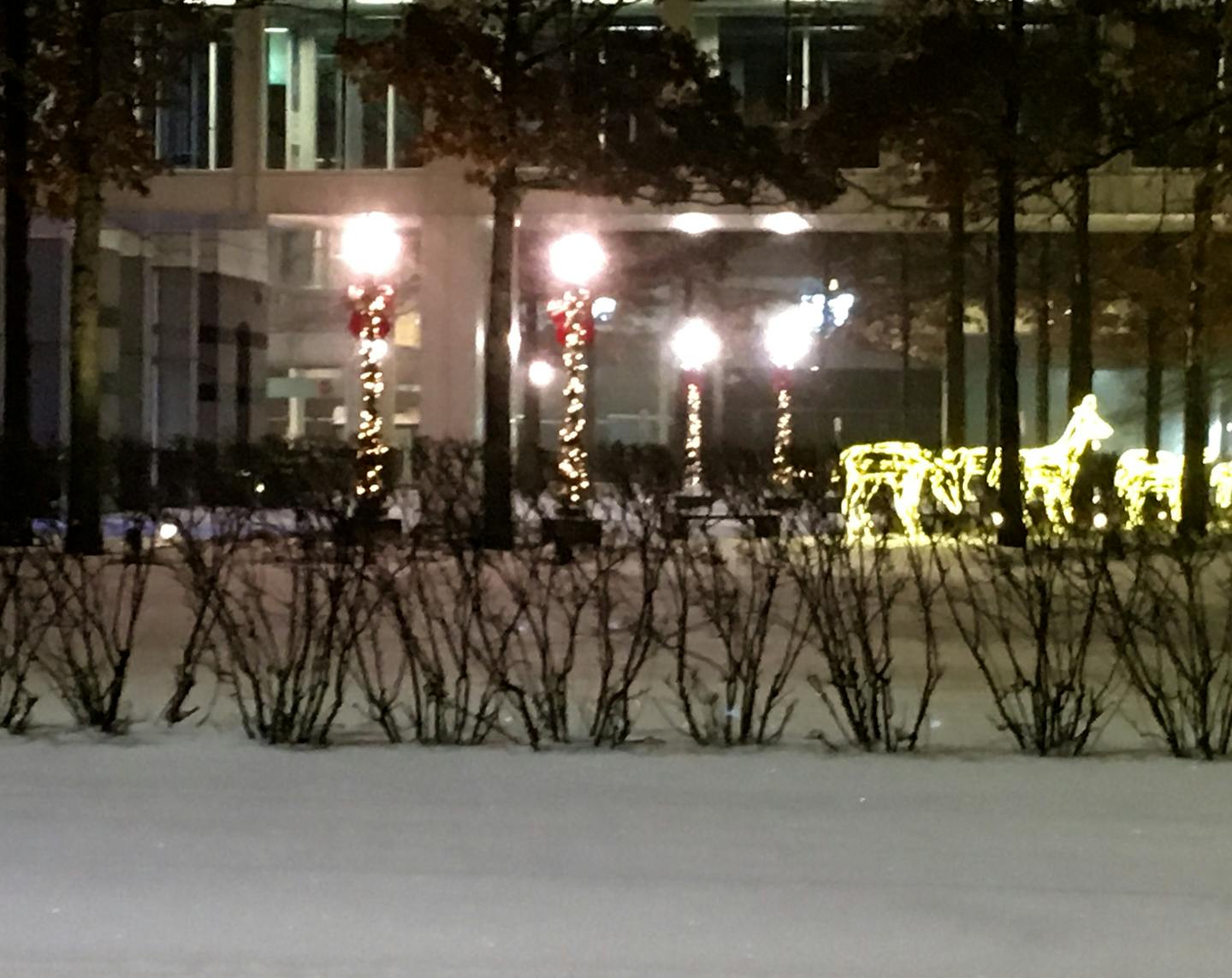 Overnight snow put a holiday-like coating on downtown Minneapolis.