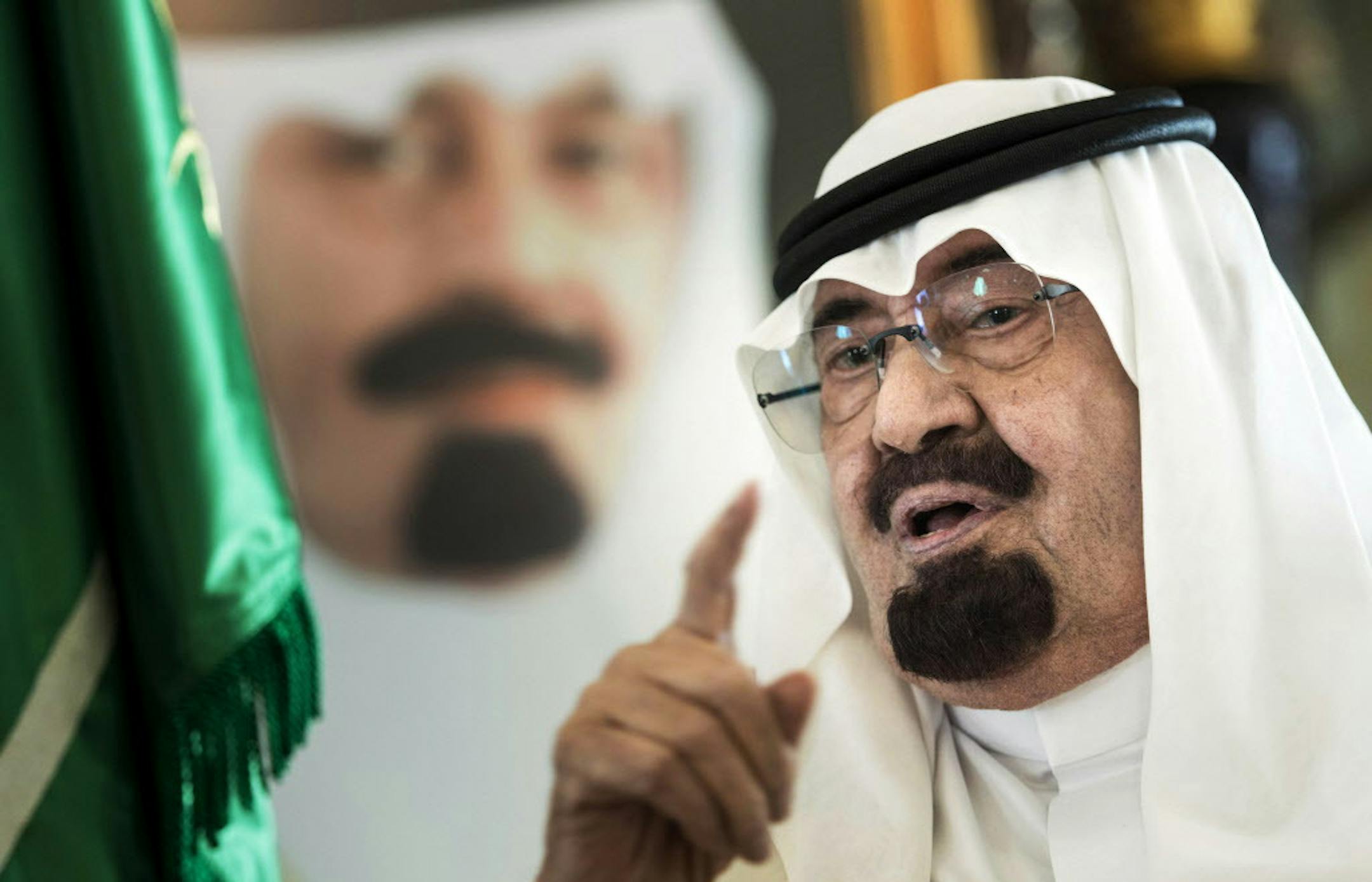 FILE - In this Friday, June 27, 2014 file photo, Saudi King Abdullah speaks before a meeting with U.S. Secretary of State John Kerry at his private residence in the Red Sea city of in Jiddah, Saudi Arabia. The official Saudi Press Agency says King Abdullah has been admitted to a hospital for medical tests. (AP Photo/Brendan Smialowski, Pool, File)