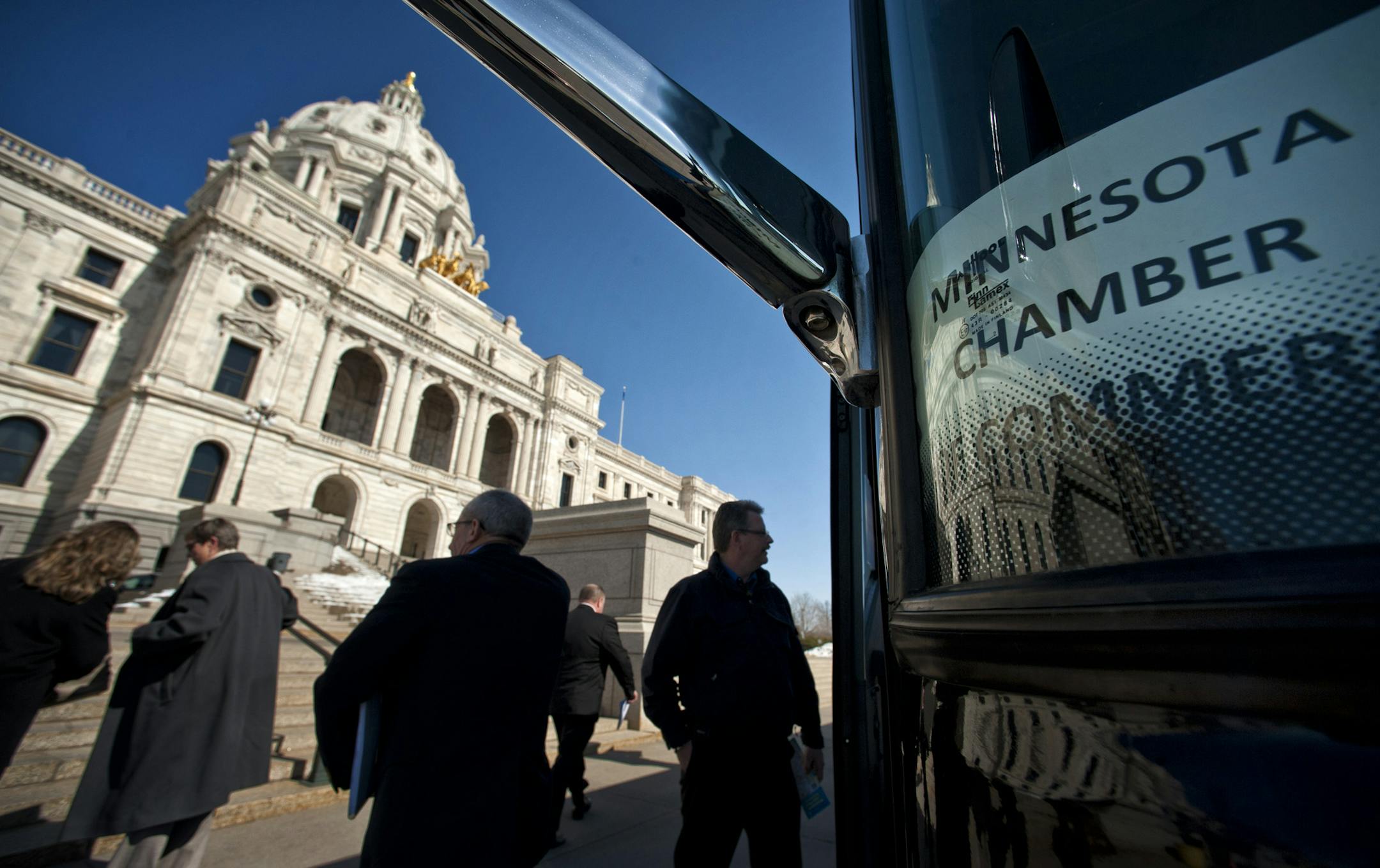 Around Six hundred people took busses to the Capitol as part of Business Day at the Capitol, this one from Minnesota Chamber of Commerce. Wednesday, March 13, 2013. ] GLEN STUBBE * gstubbe@startribune.com