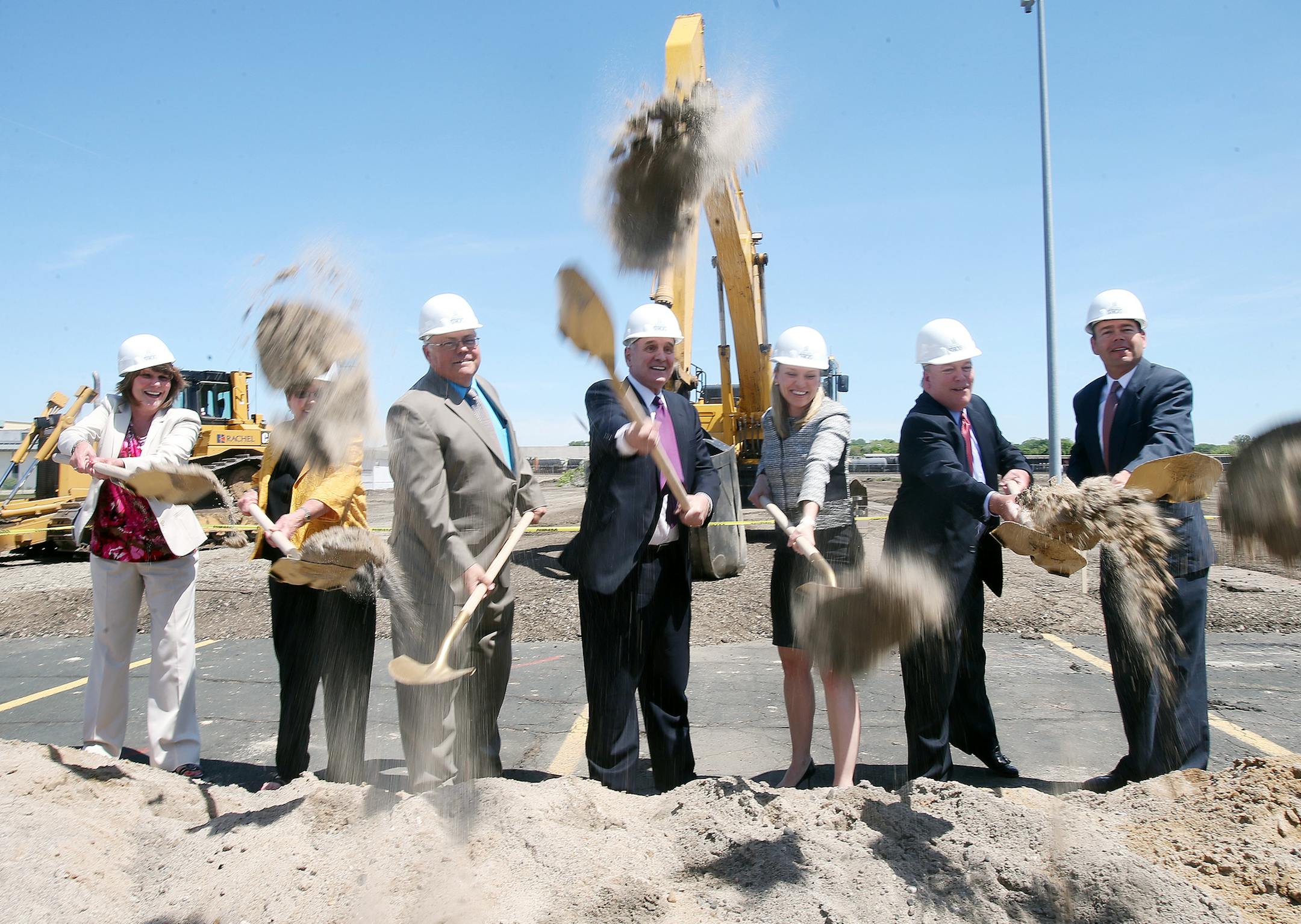 Govenor Mark Dayton (center) attended a groundbreaking for a huge industrial redevelopment site in Fridley. The site will be redeveloped into light industrial and distribution space. ] JOELKOYAMA‚Ä¢jkoyama@startribune Minneapolis, MN on May 29, 2014.