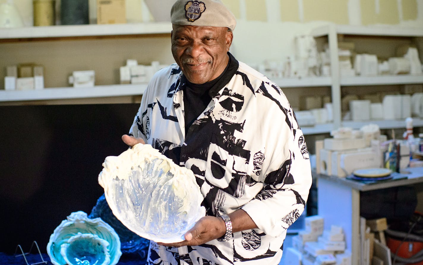 Vikings great Carl Eller took up ceramics as a hobby. The new stadium will display his sculpture about Minnesota lakes.