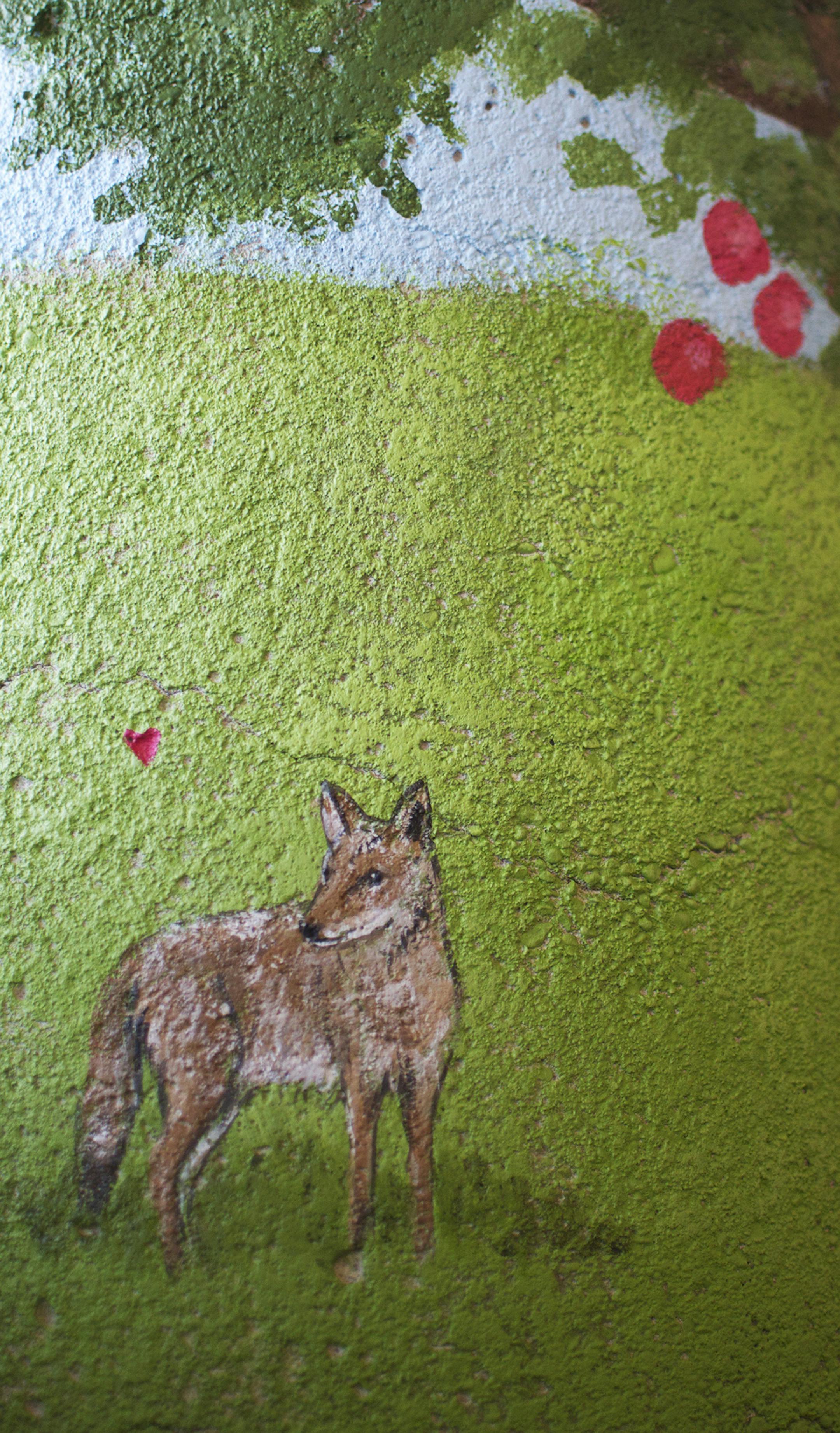 When artist Julie Prairie painted support columns throughout the childrenís area at the Wescott Library, she put a red heart on each for kids to find.Photo by Liz Rolfsmeier, Special to the Star Tribune