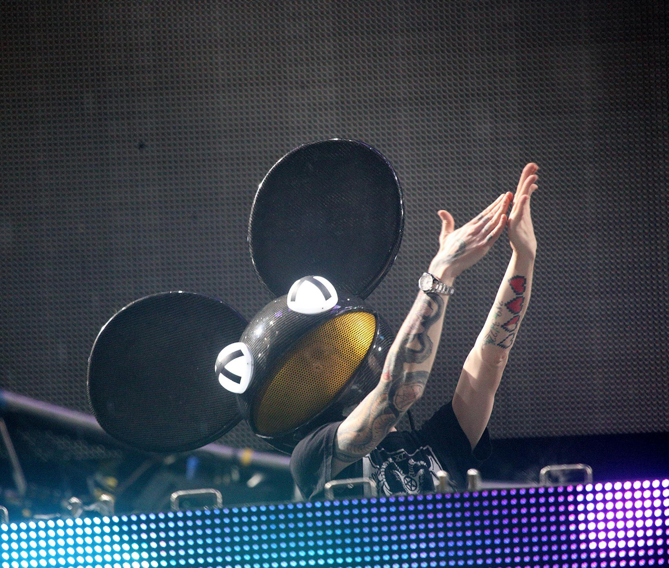Joel Zimmerman aka Deadmau5 performs at the Ultra Music Festival at Bayfront Park, on Saturday, March 29, 2014 in Miami, Florida. (Photo by John Davisson/Invision/AP) ORG XMIT: INVW
