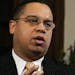 Rep. Keith Ellison, D-Minn., gestures during an interview with The Associated Press on Capitol Hill in Washington, Tuesday, Jan. 9, 2007.