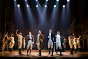 Lin-Manuel Miranda, center, and the cast of �Hamilton,� at the Richard Rodgers Theater in New York, July 11, 2015.