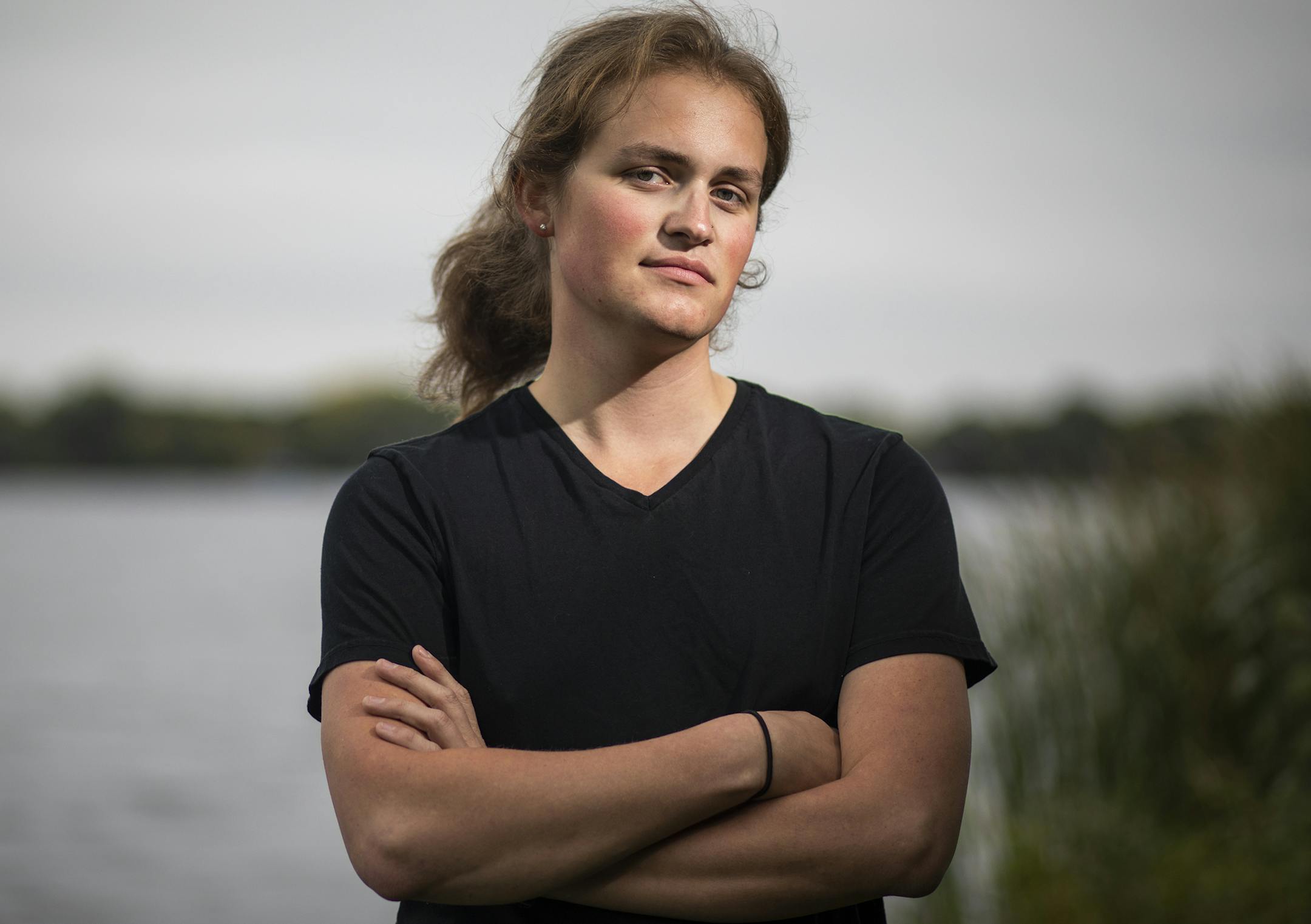 M.J. Zappa poses for a photo in Medicine Lake. ] LEILA NAVIDI &#xef; leila.navidi@startribune.com BACKGROUND INFORMATION: M.J. Zappa, a medic and firefighter who identifies as gender non-binary, poses for a photo at the Medicine Lake Fire Station on Tuesday, October 2, 2018.