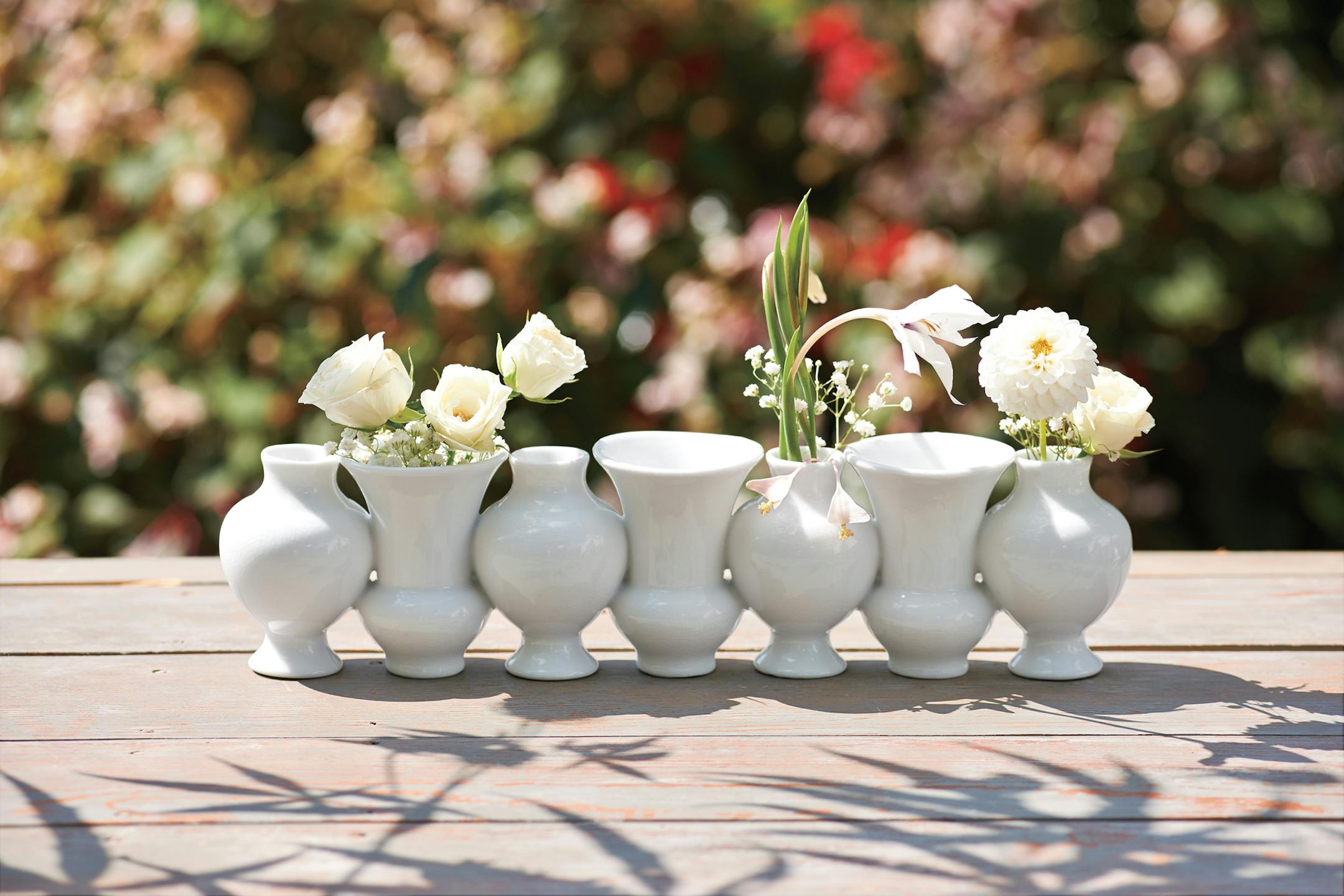 Seven connected vases can display cut flowers on a windowsill or mantel. Made of white glazed crackle-finish porcelain in the style of the 18th century, the vase is 4 inches tall and comes from the gift shop of Monticello, the historic home of Thomas Jefferson. $125 at monticelloshop.org. (Pam Soorenko/Monticello) ORG XMIT: 1177062