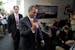 Speaker of the House Rep. John Boehner, R-Ohio, pumps his fist as he walks past reporters after a meeting with House Republicans on Capitol Hill on We