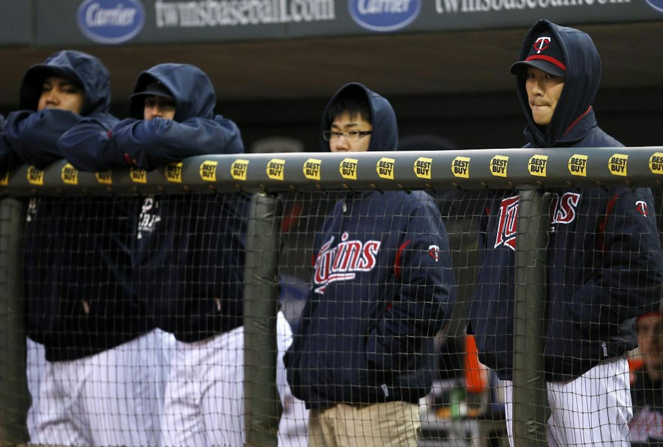 The Twins were a bundled-up bunch for Wednesday night's cold, wet game against Tampa Bay at Target Field.