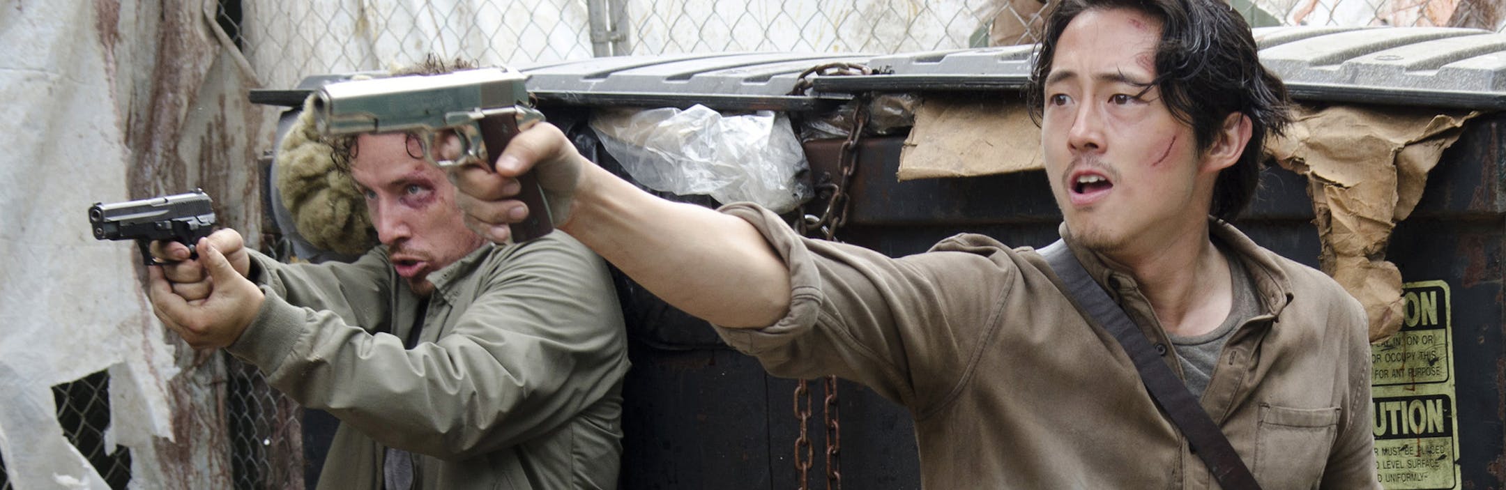 Michael Traynor as Nicholas and Steven Yeun as Glenn Rhee - The Walking Dead _ Season 6, Episode 3 - Photo Credit: Gene Page/AMC
