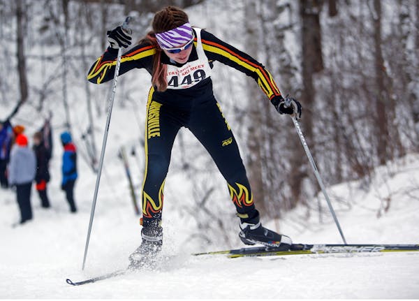 Vivian Hett of Burnsville finished third in the freestyle and second in the pursuit at the girls Nordic State Ski Meet Thursday, Feb. 14, 2013, at Gia