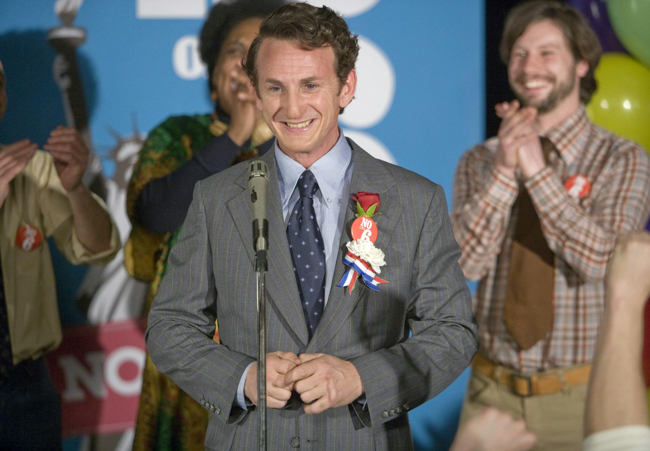 In this image released by Focus Features, Sean Penn portrays gay rights activist Harvey Milk in a scene from in a scene from, "Milk." (AP Photo/Focus Features, Phil Bray) ** NO SALES ** ORG XMIT: MIN2013052911003547