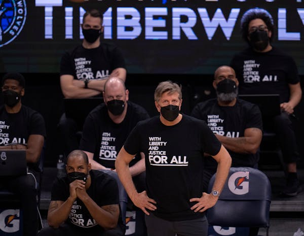 Minnesota Timberwolves head coach Chris Finch watched with his assistants in the fourth quarter. ] JEFF WHEELER • jeff.wheeler@startribune.com