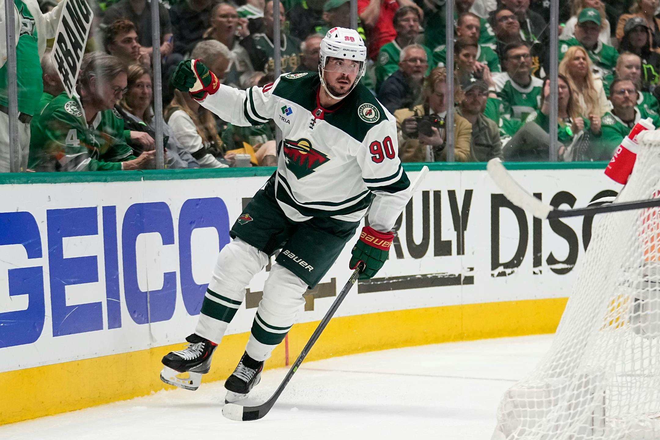 Minnesota Wild left wing Marcus Johansson celebrates after scoring against the Dallas Stars in the second period of Game 2.