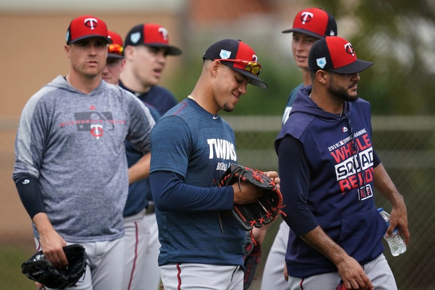 Twins pitchers during a spring training workout.