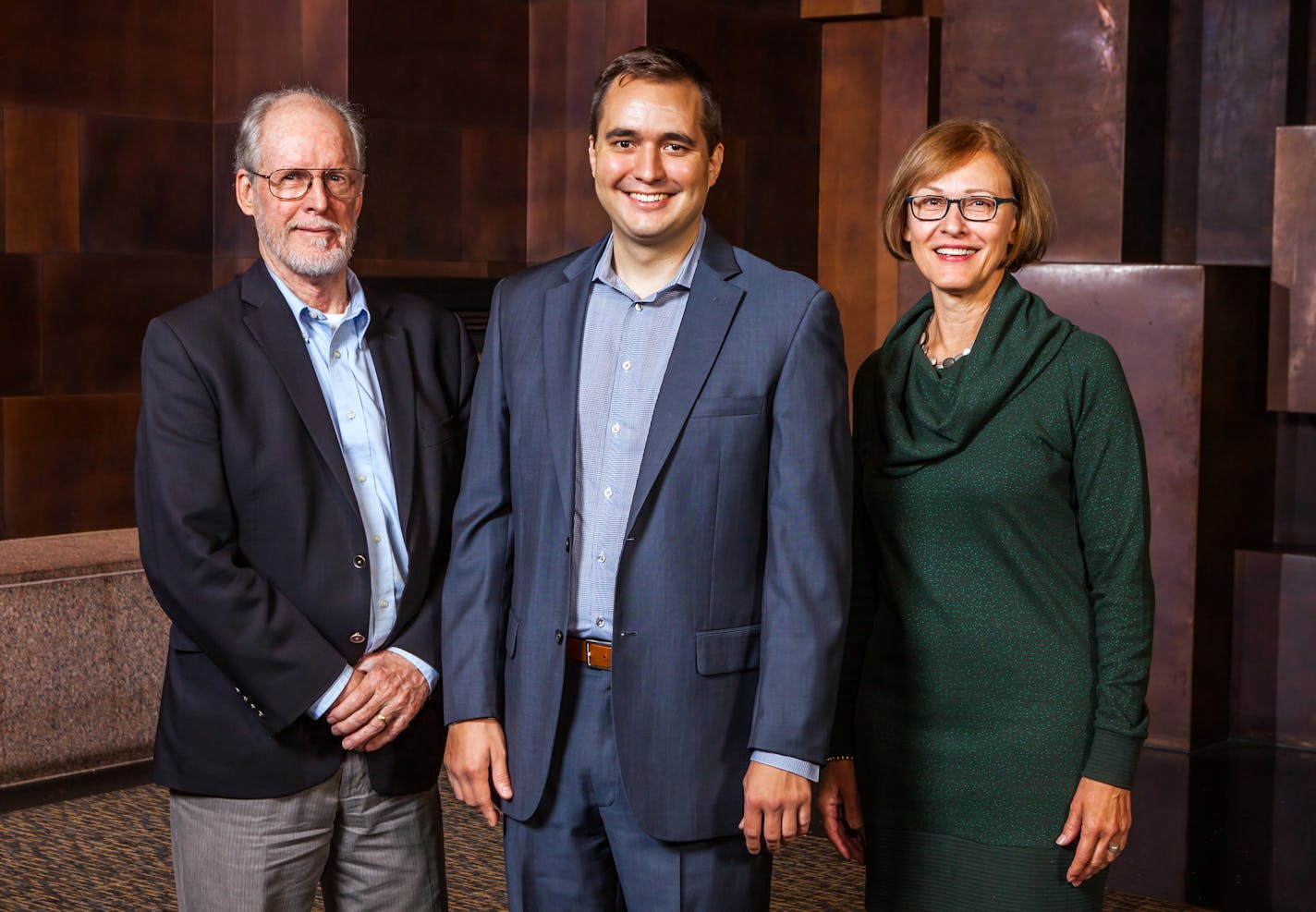 The board of the Venn Foundation: Chairman Robert Scarlett, a veteran manufacturing-and-international executive; CEO Jeff Ochs, and Treasure Jeanne Voigt, a former banker, small-business owner, and philanthropist. Photo: Venn Foundation