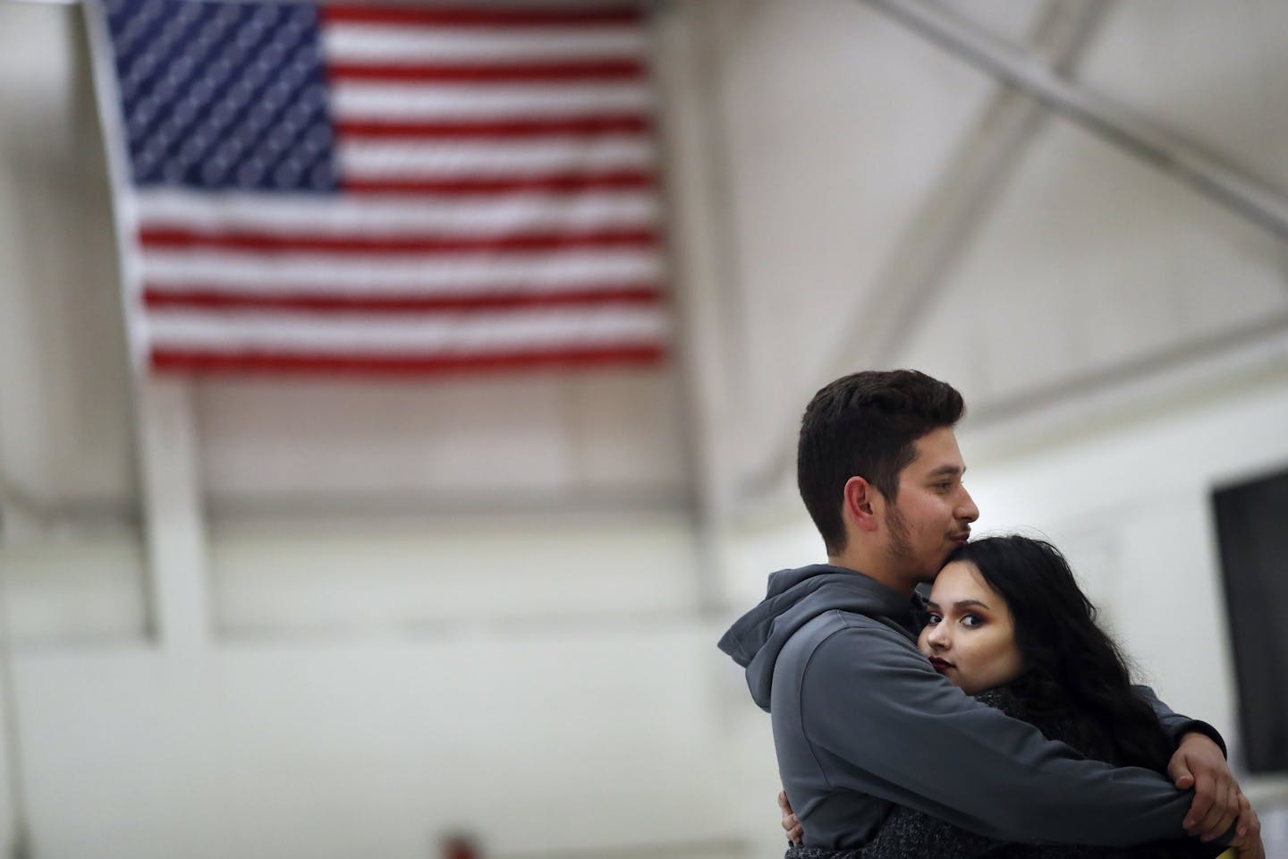 Juan Salas, 20, and his girlfriend, Damaris Carrera, 18, both first-time voters, waited to vote in November at Garden City Elementary School in Brooklyn Park.